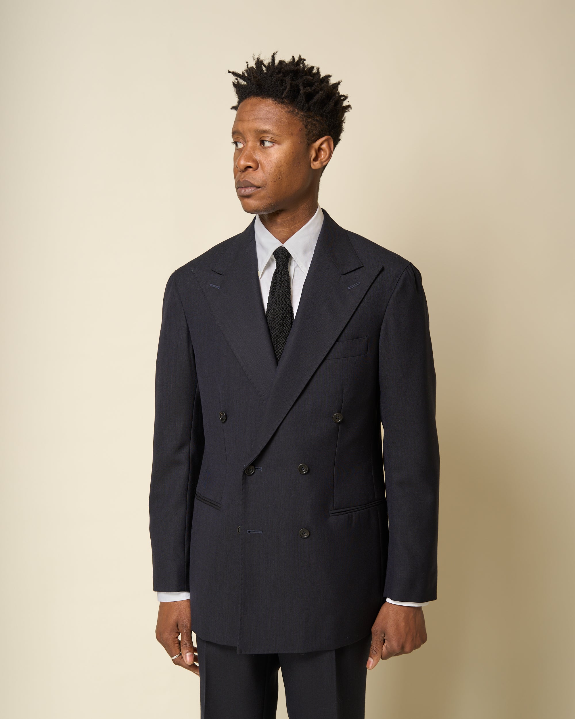 Double Breasted Sport Jacket - Navy Tropical Wool