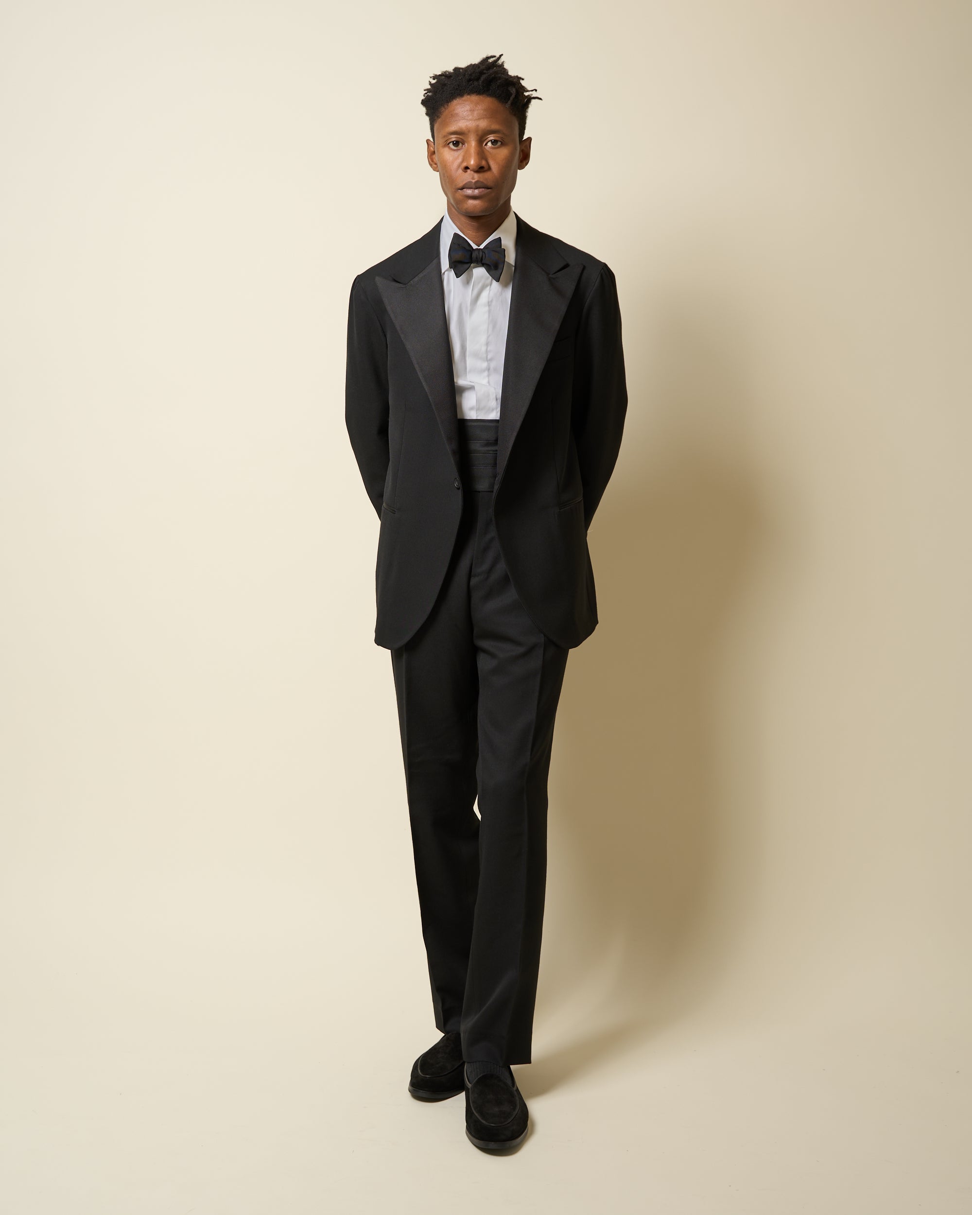 Peak Lapel Dinner Jacket – Black Wool Barathea