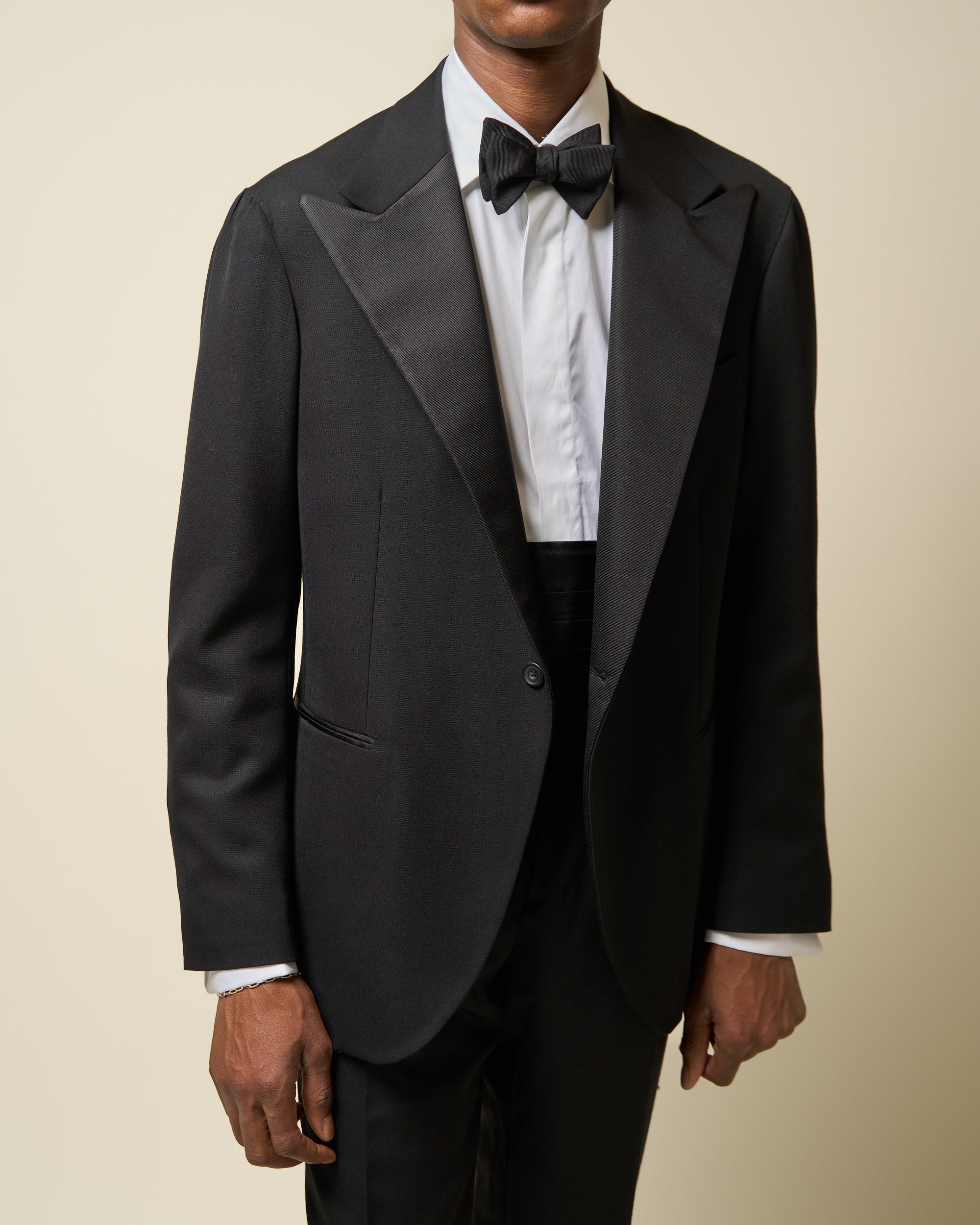 Peak Lapel Dinner Jacket – Black Wool Barathea