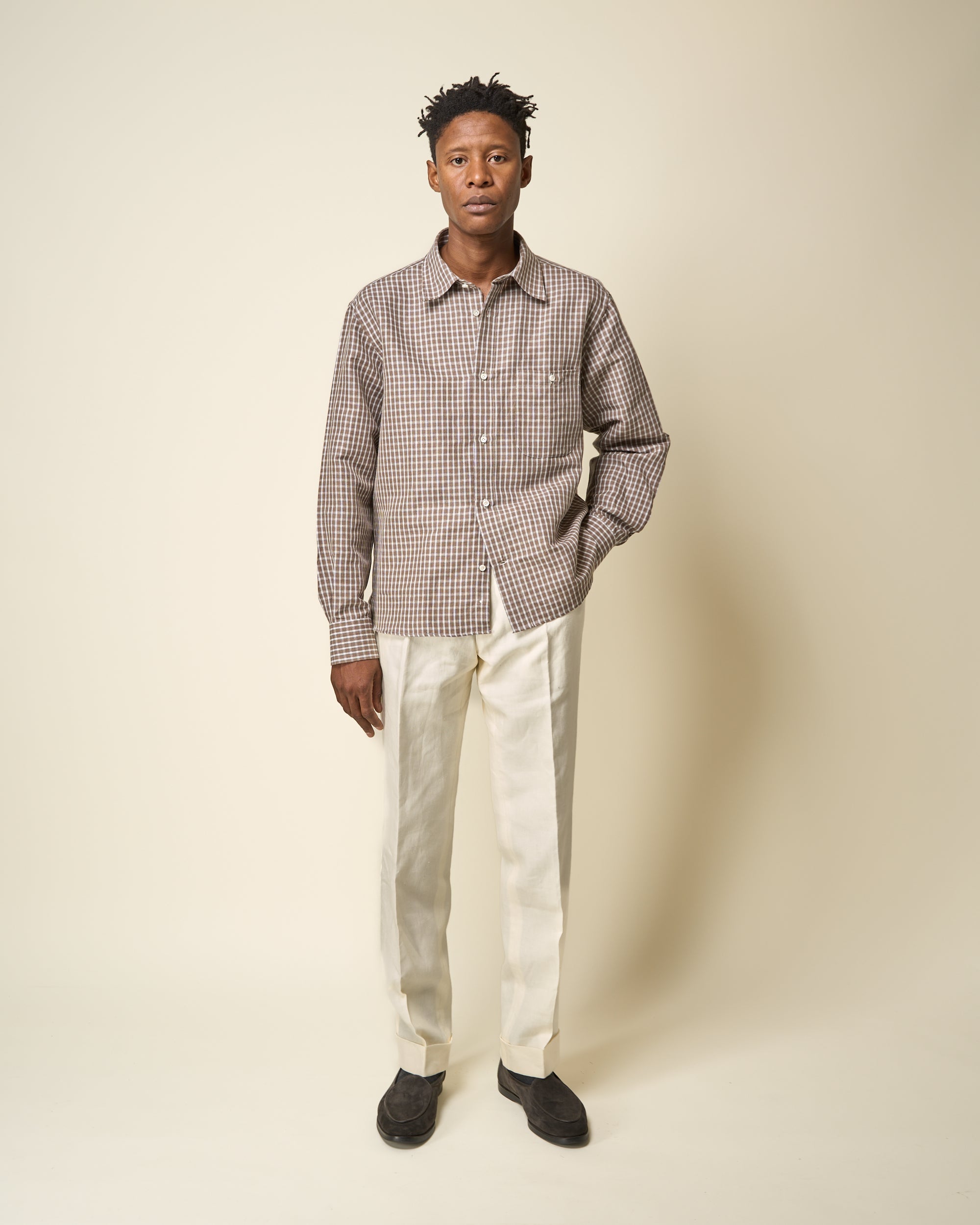 Off-Duty Shirt - Brown Check Linen Cotton