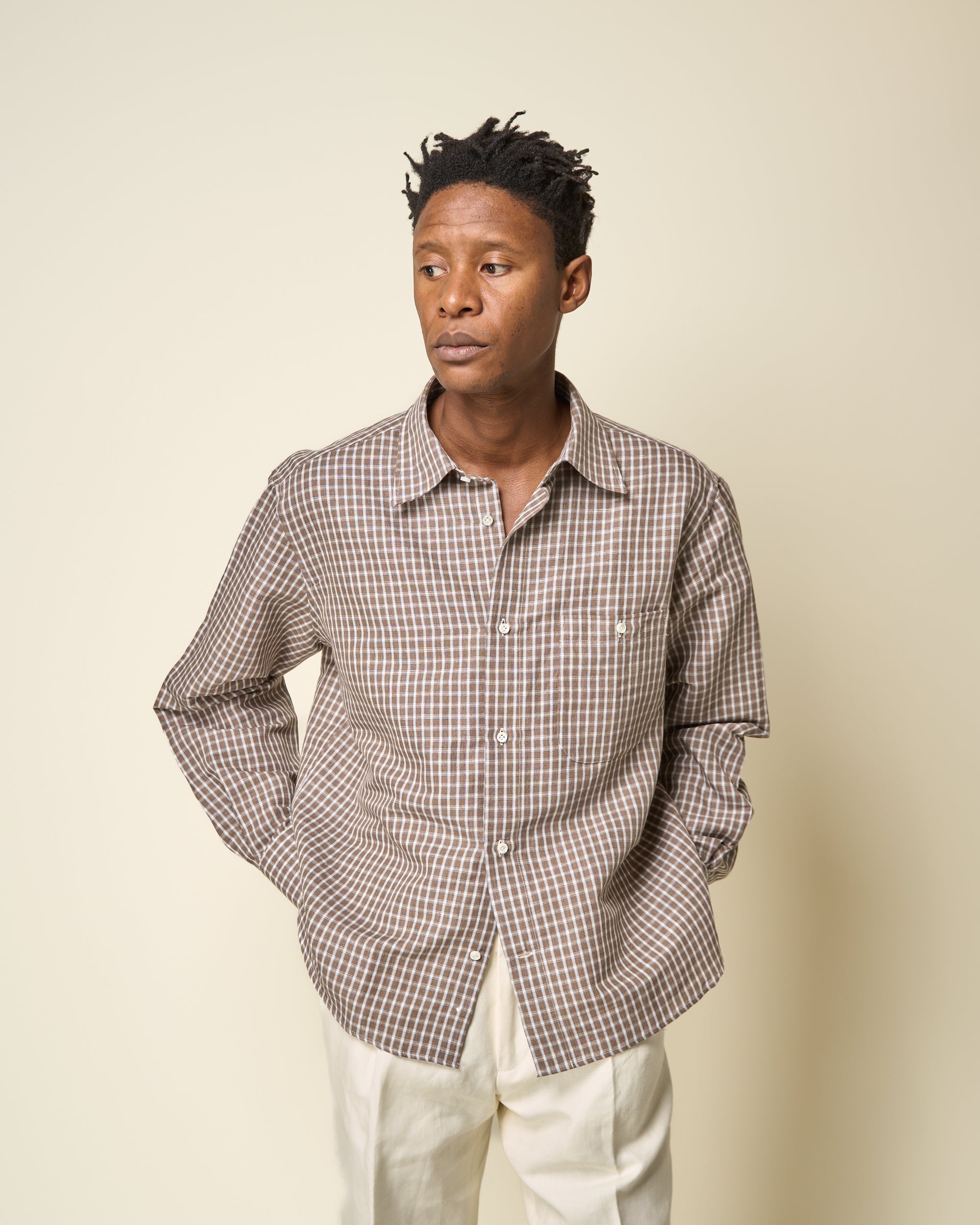 Off-Duty Shirt - Brown Check Linen Cotton