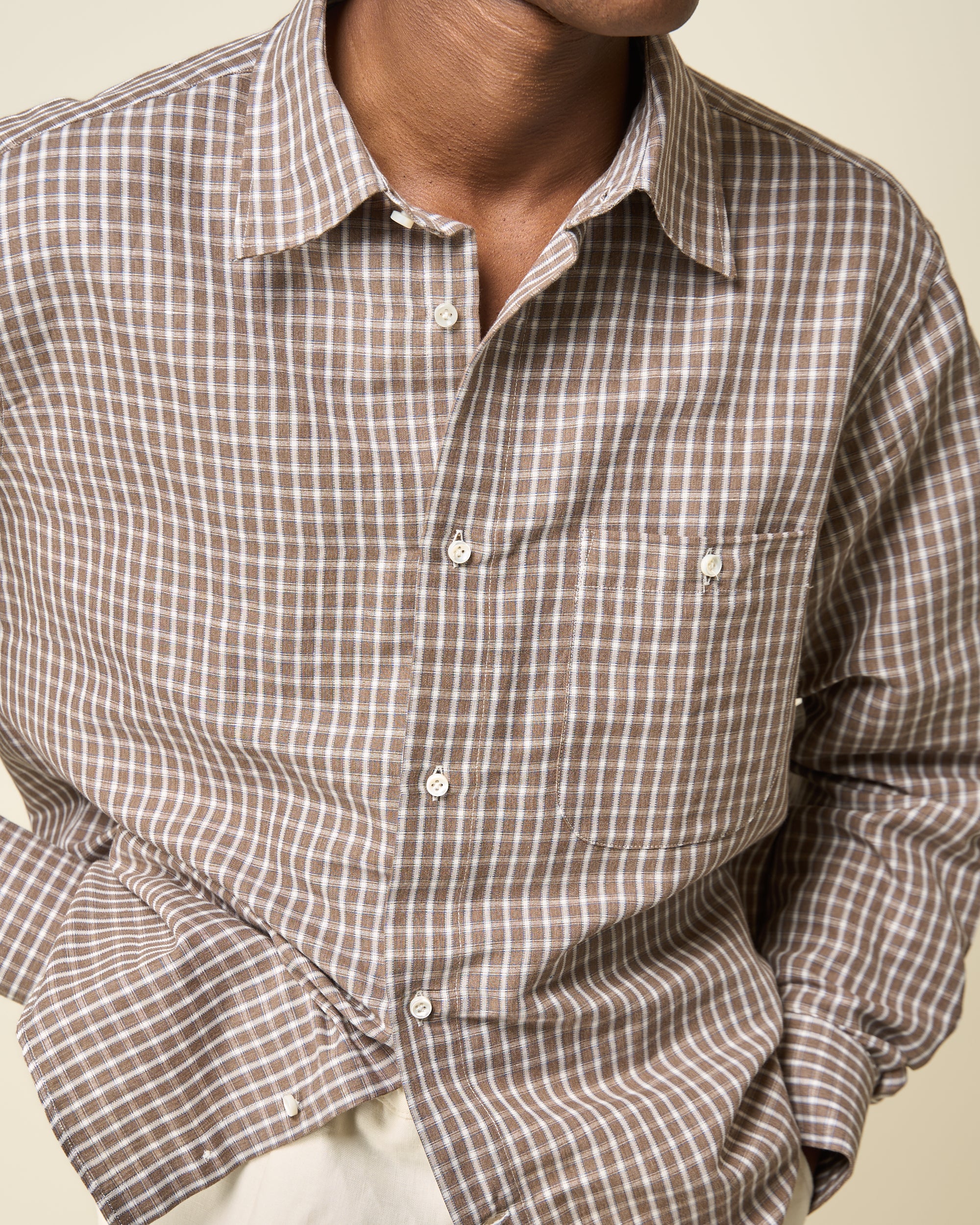 Off-Duty Shirt - Brown Check Linen Cotton