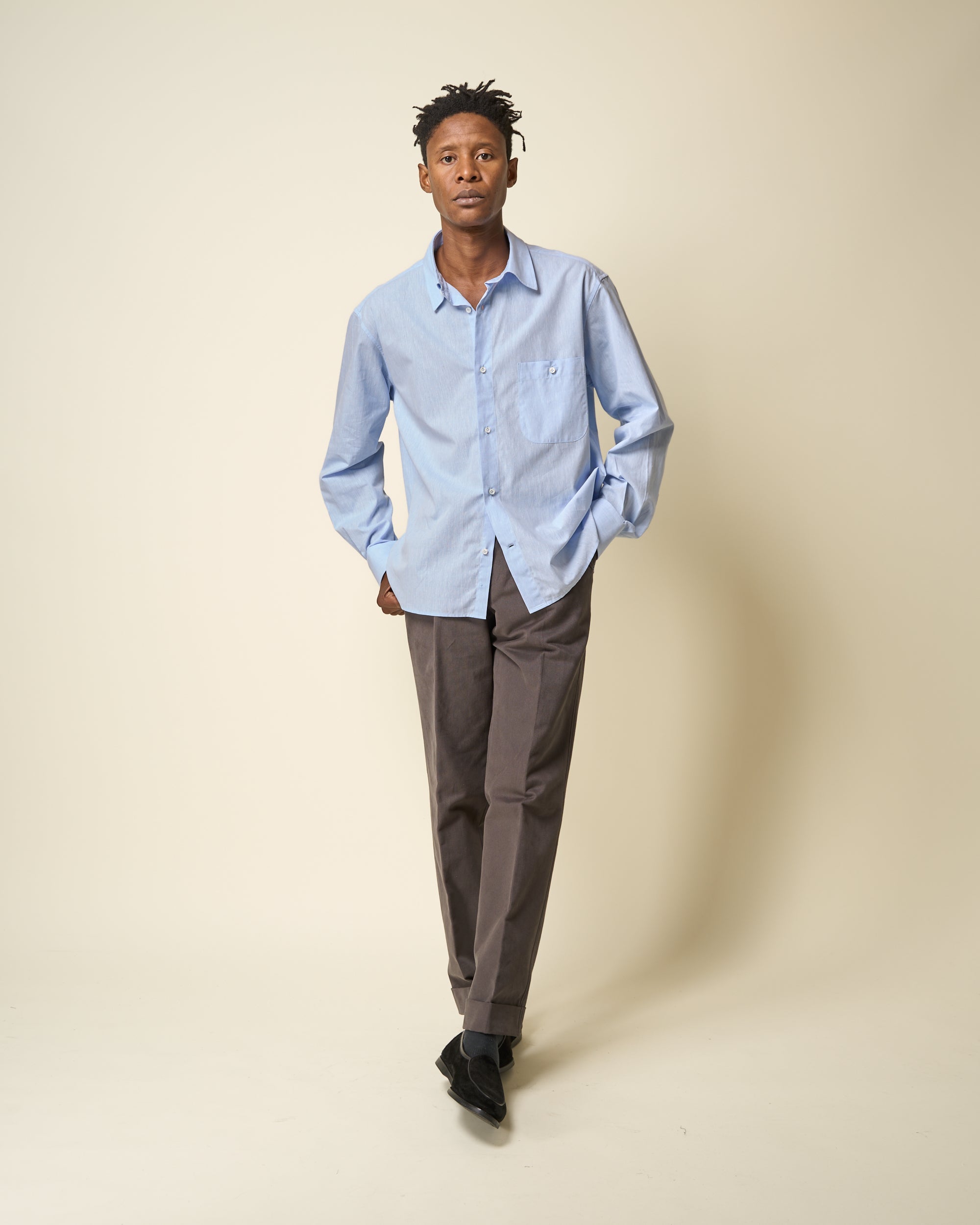 Off-Duty Shirt - Light Blue Cotton Linen