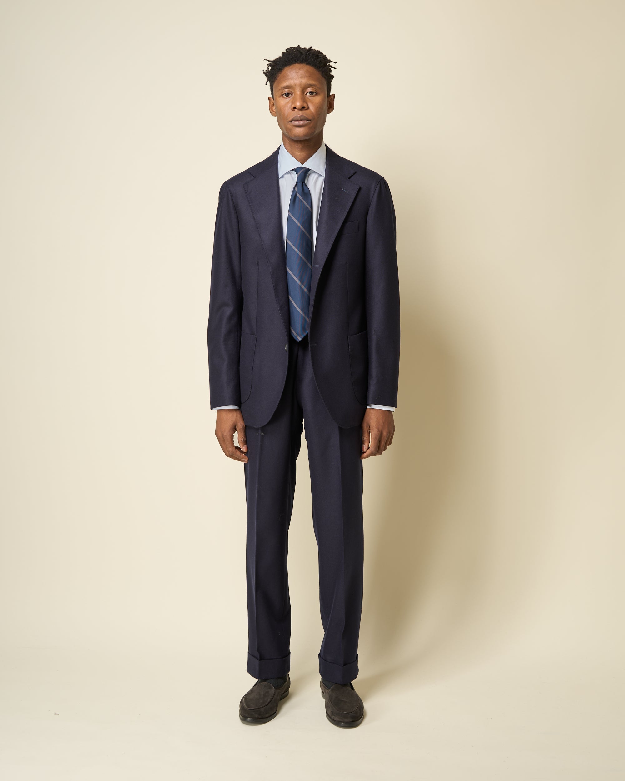 Relaxed Pleated Trouser - Navy Woollen Flannel