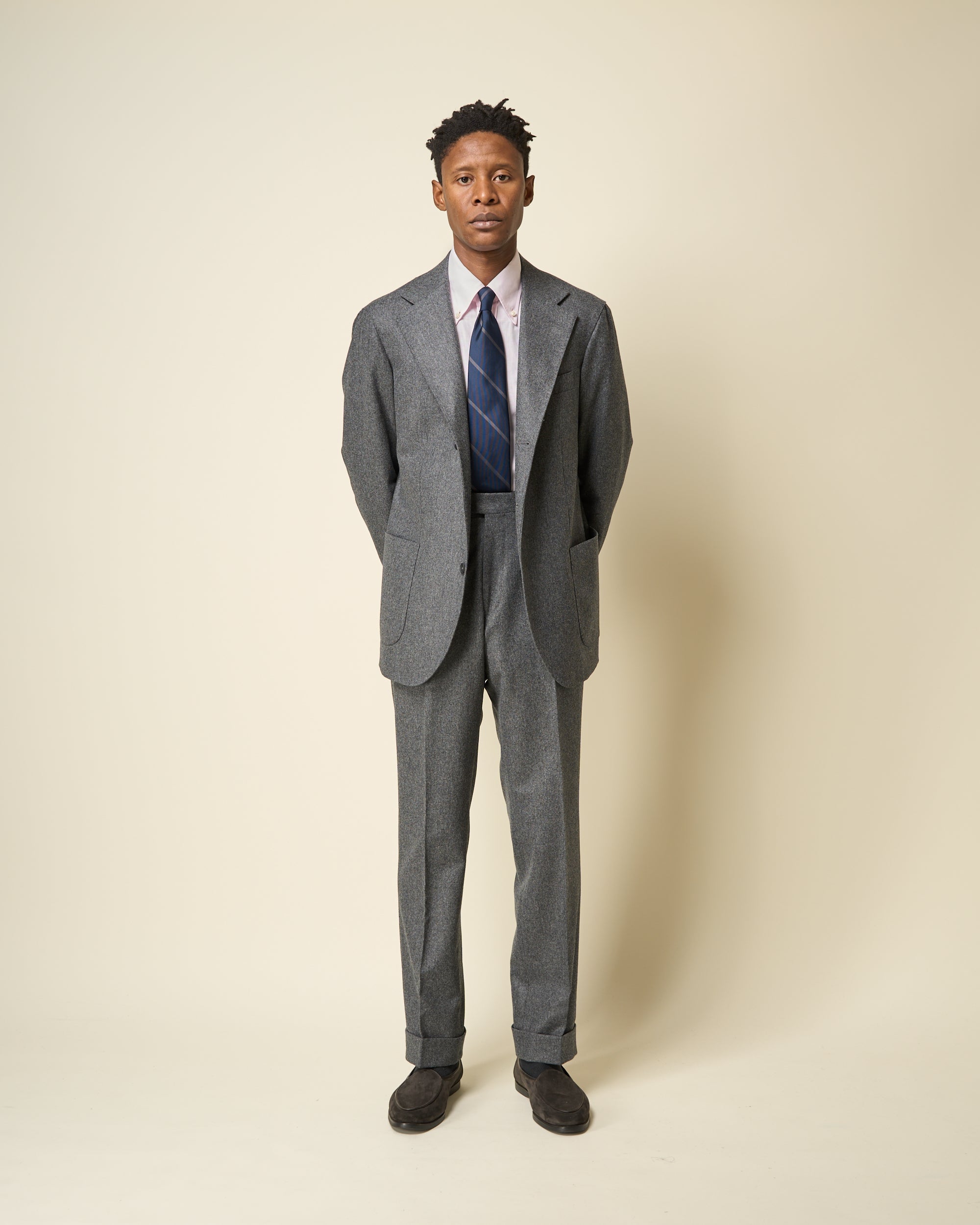 Relaxed Pleated Trouser - Mid Grey Woollen Flannel