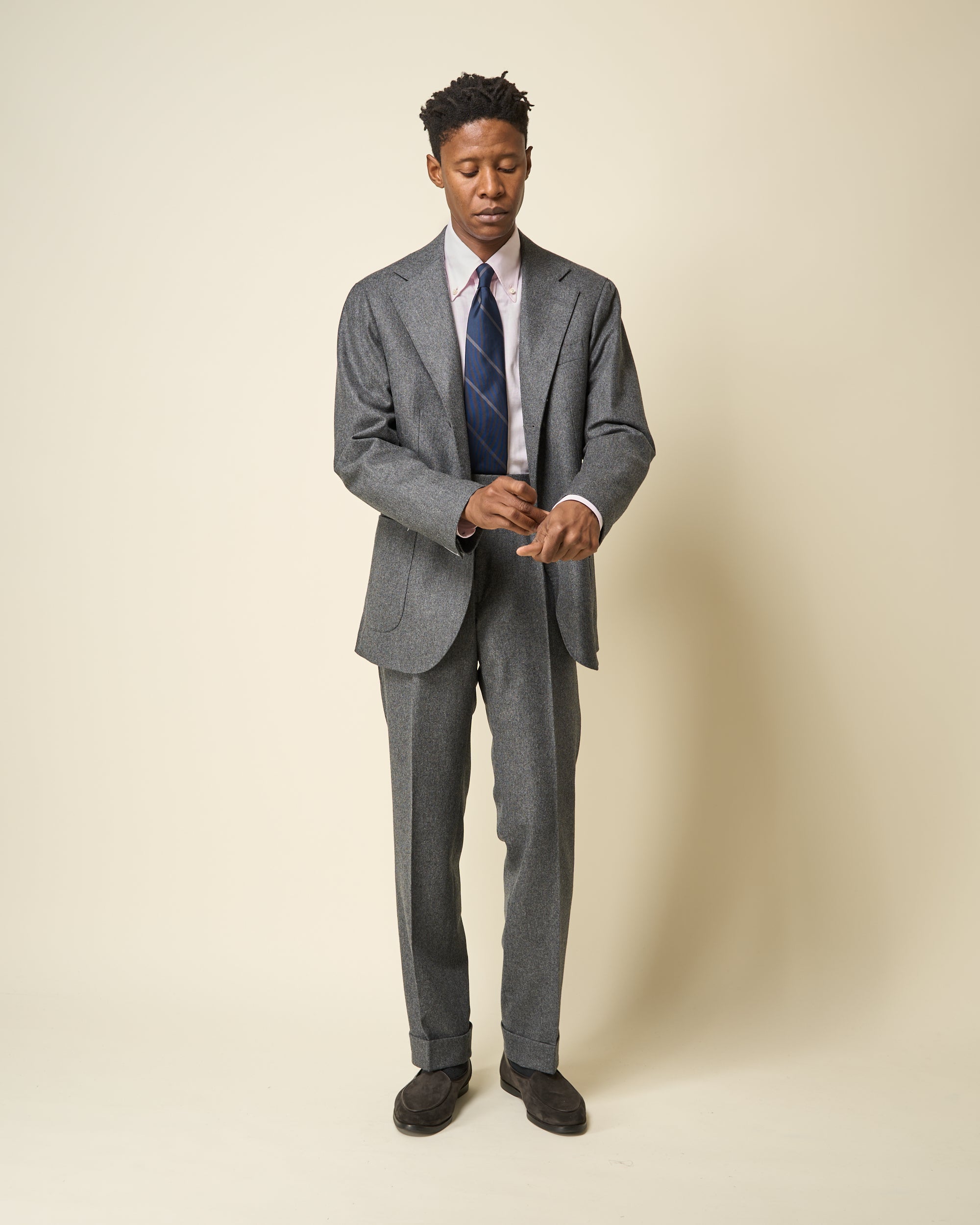 Classic Pleated Trouser - Mid Grey Woollen Flannel