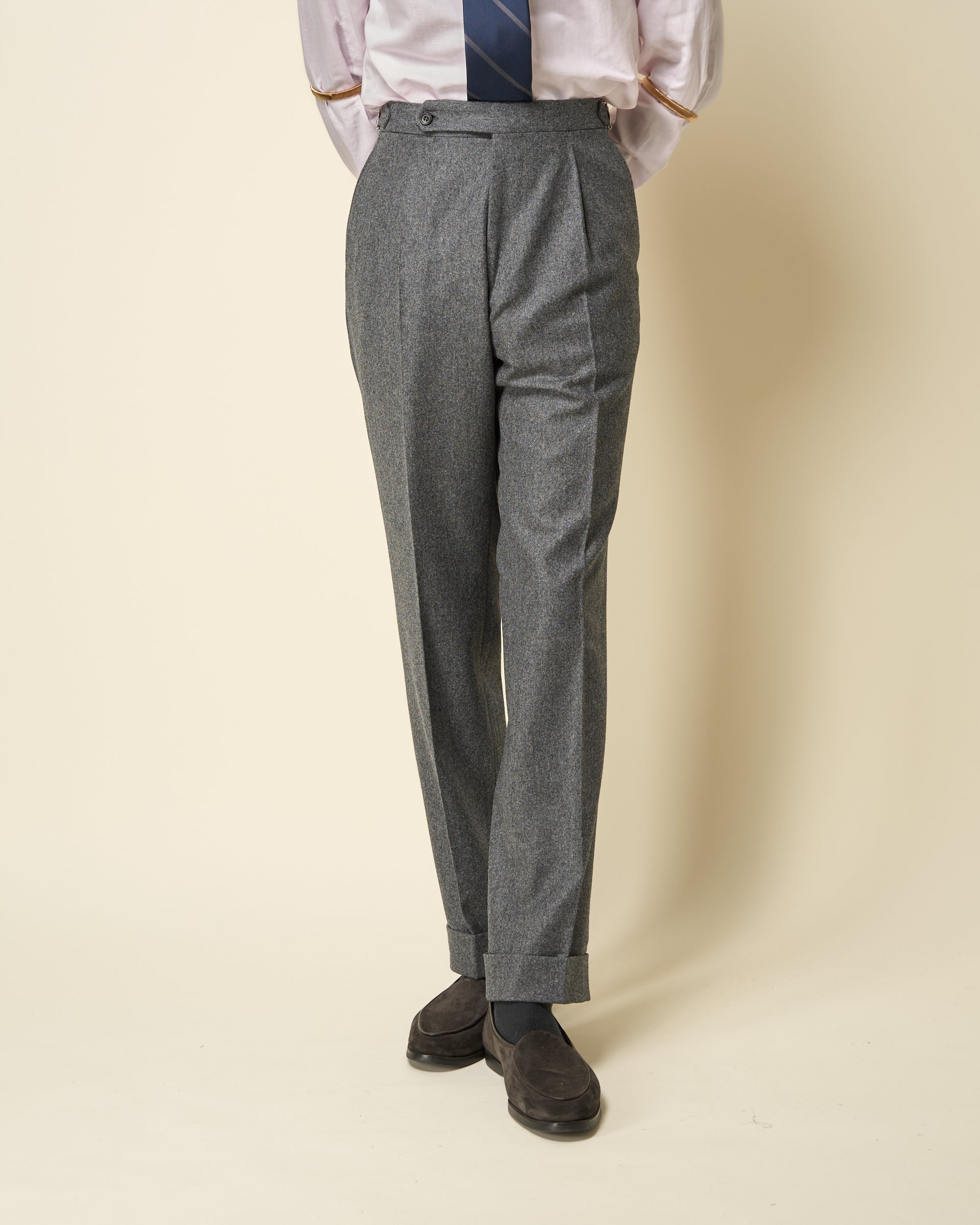 Relaxed Pleated Trouser - Mid Grey Woollen Flannel