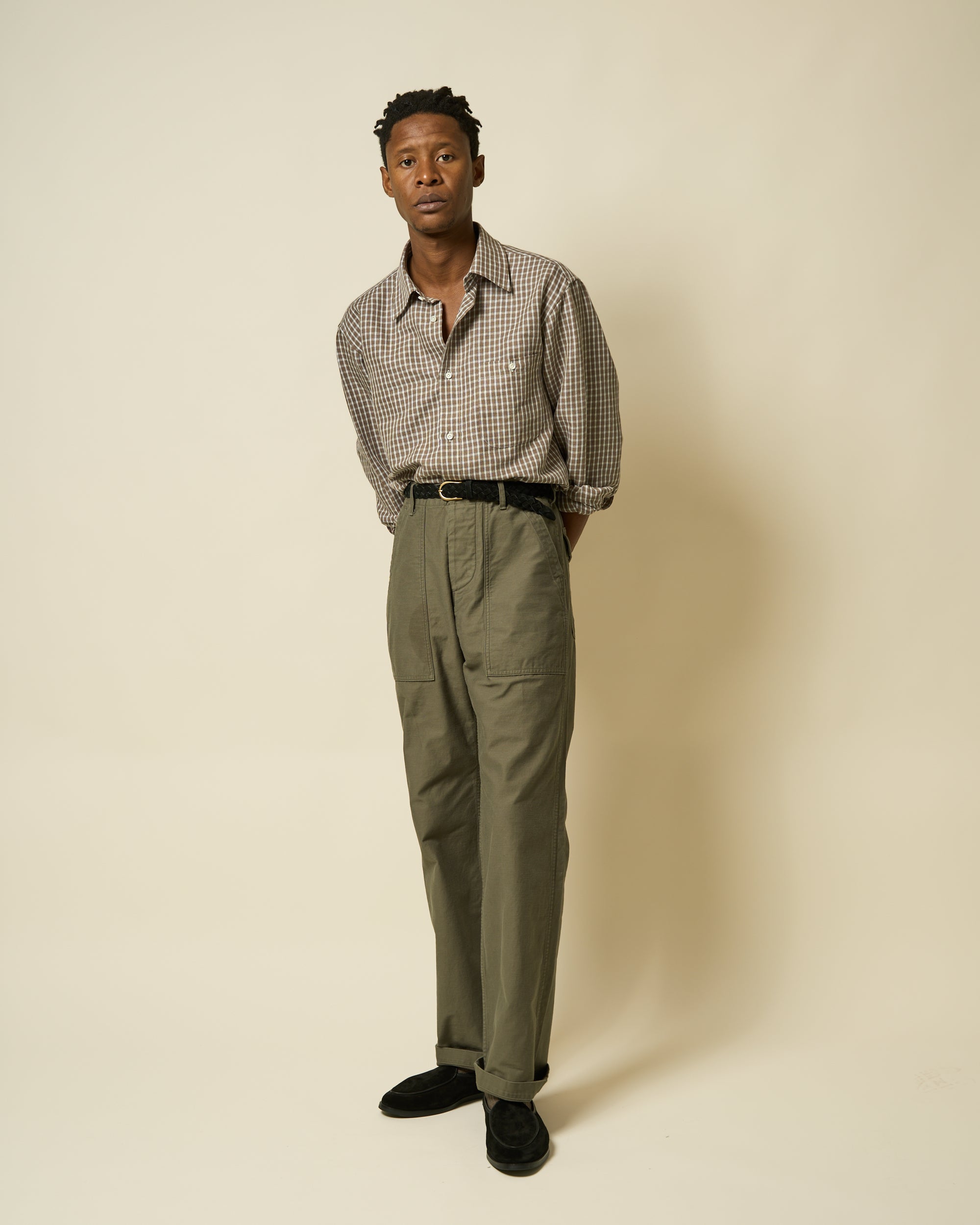 High Rise Japanese Fatigue Pant - Slate Olive Cotton