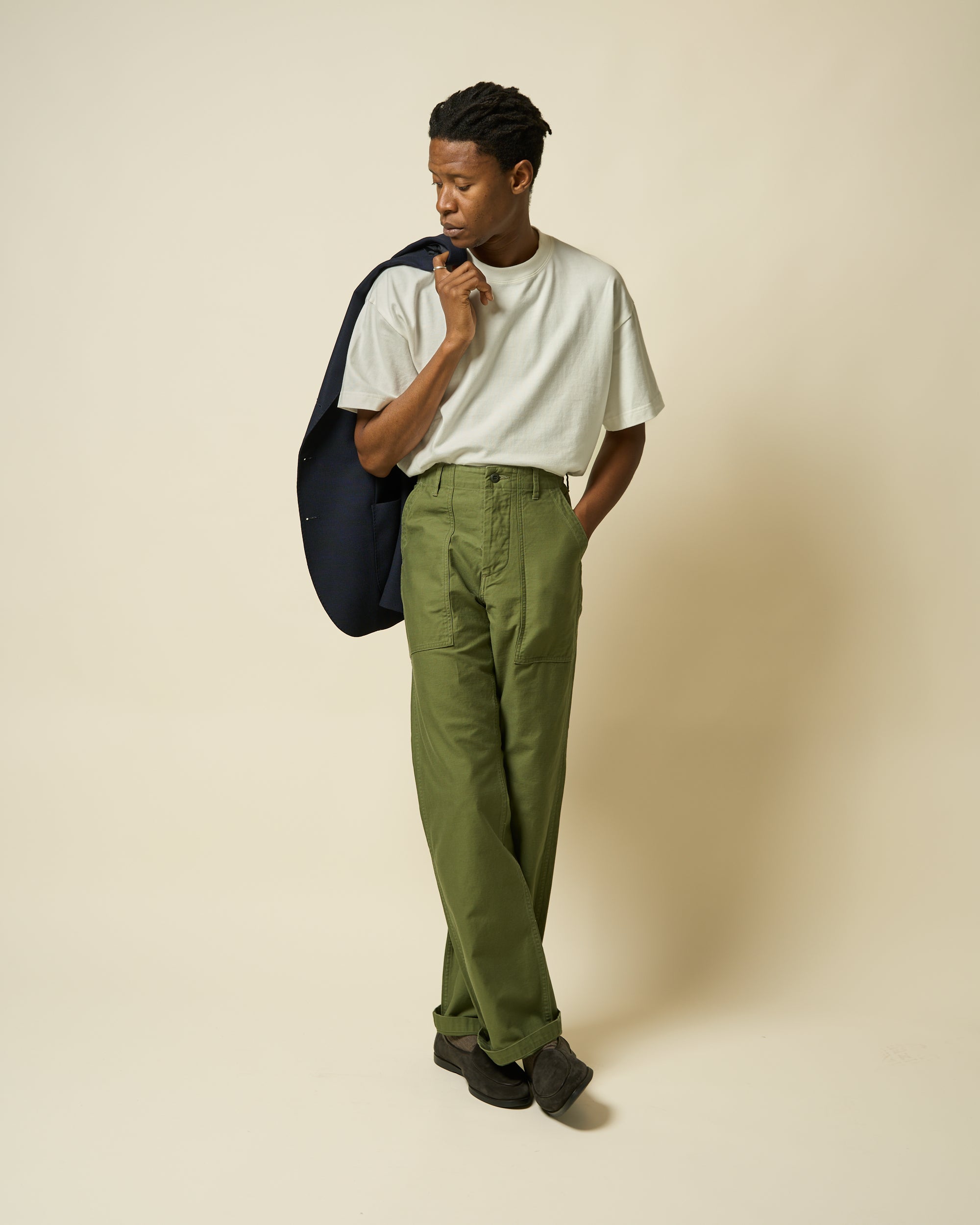 High Rise Japanese Fatigue Pant - Field Green Cotton