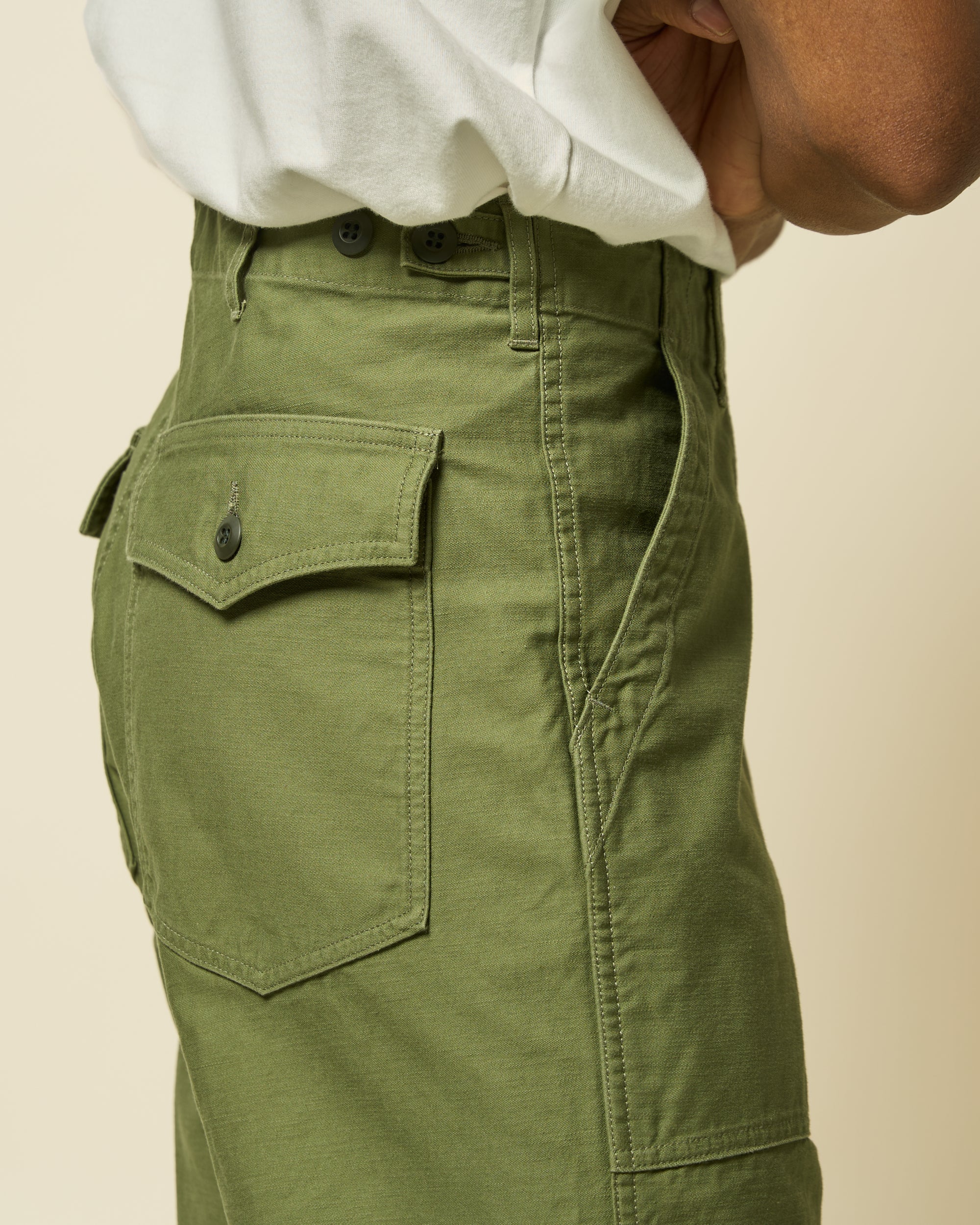High Rise Japanese Fatigue Pant - Field Green Cotton