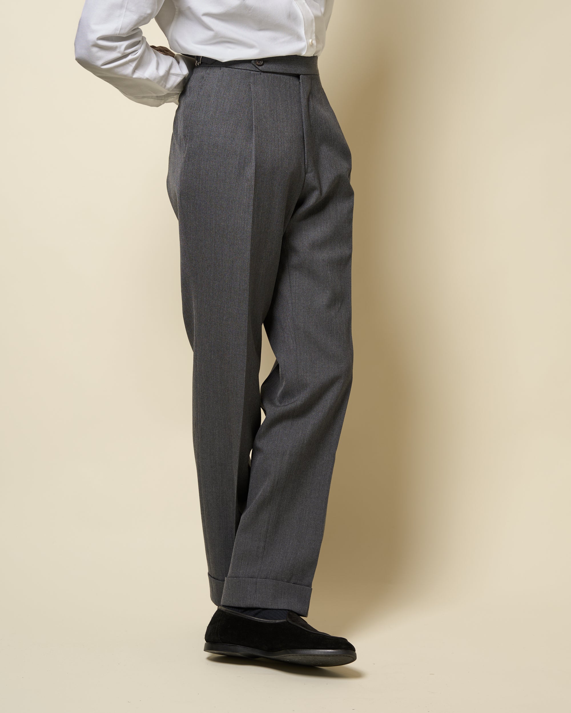 Classic Pleated Trouser - Mid Grey Wool Cavalry Twill