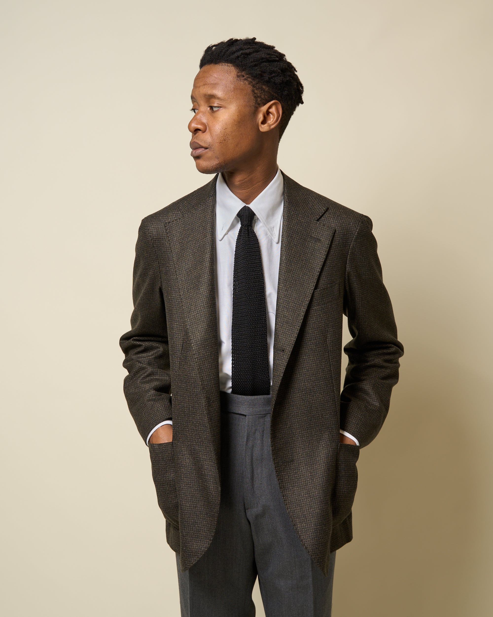 Sport Jacket - Dark Olive Houndstooth Wool