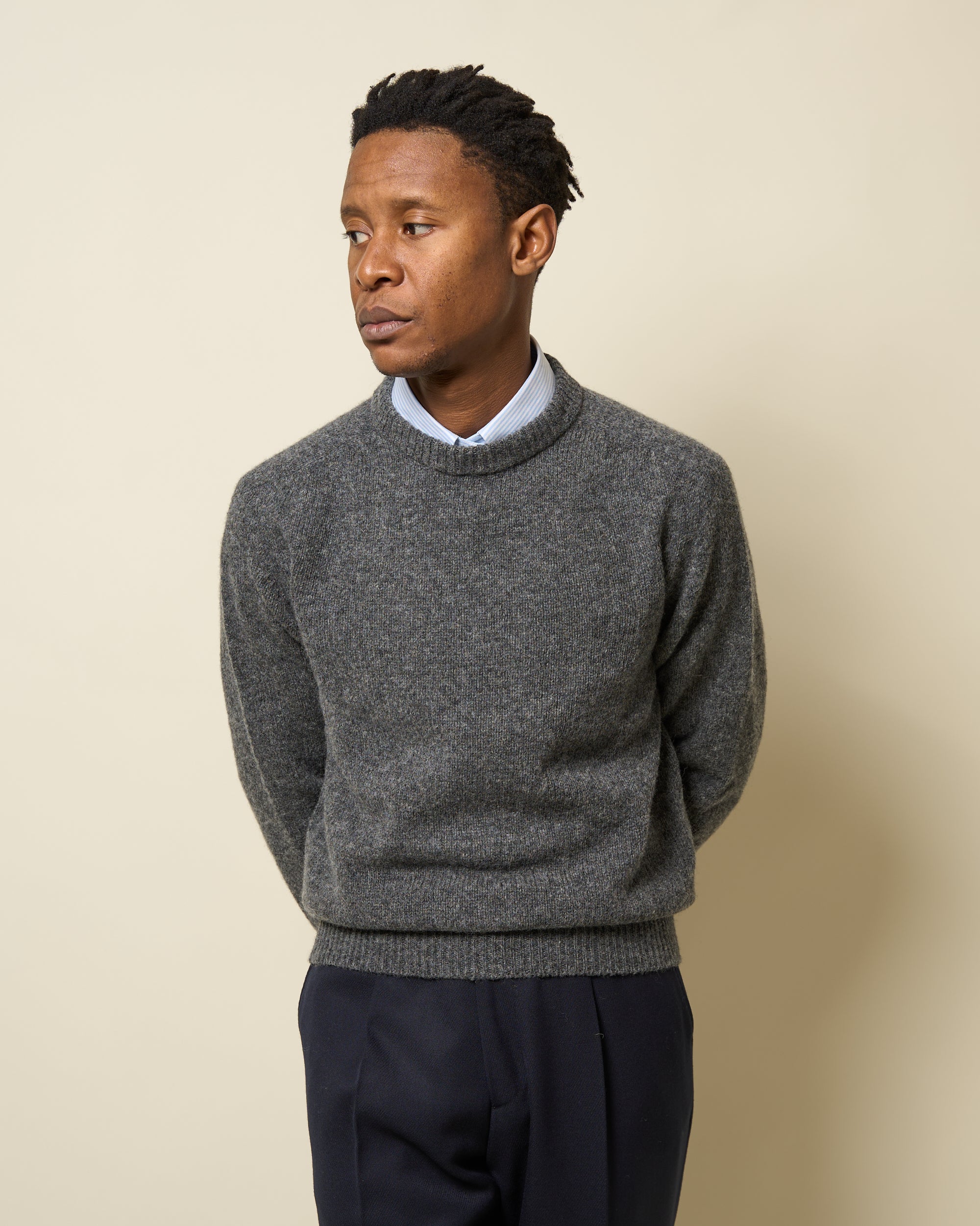 Shetland Wool Crew Neck Sweater - Basalt