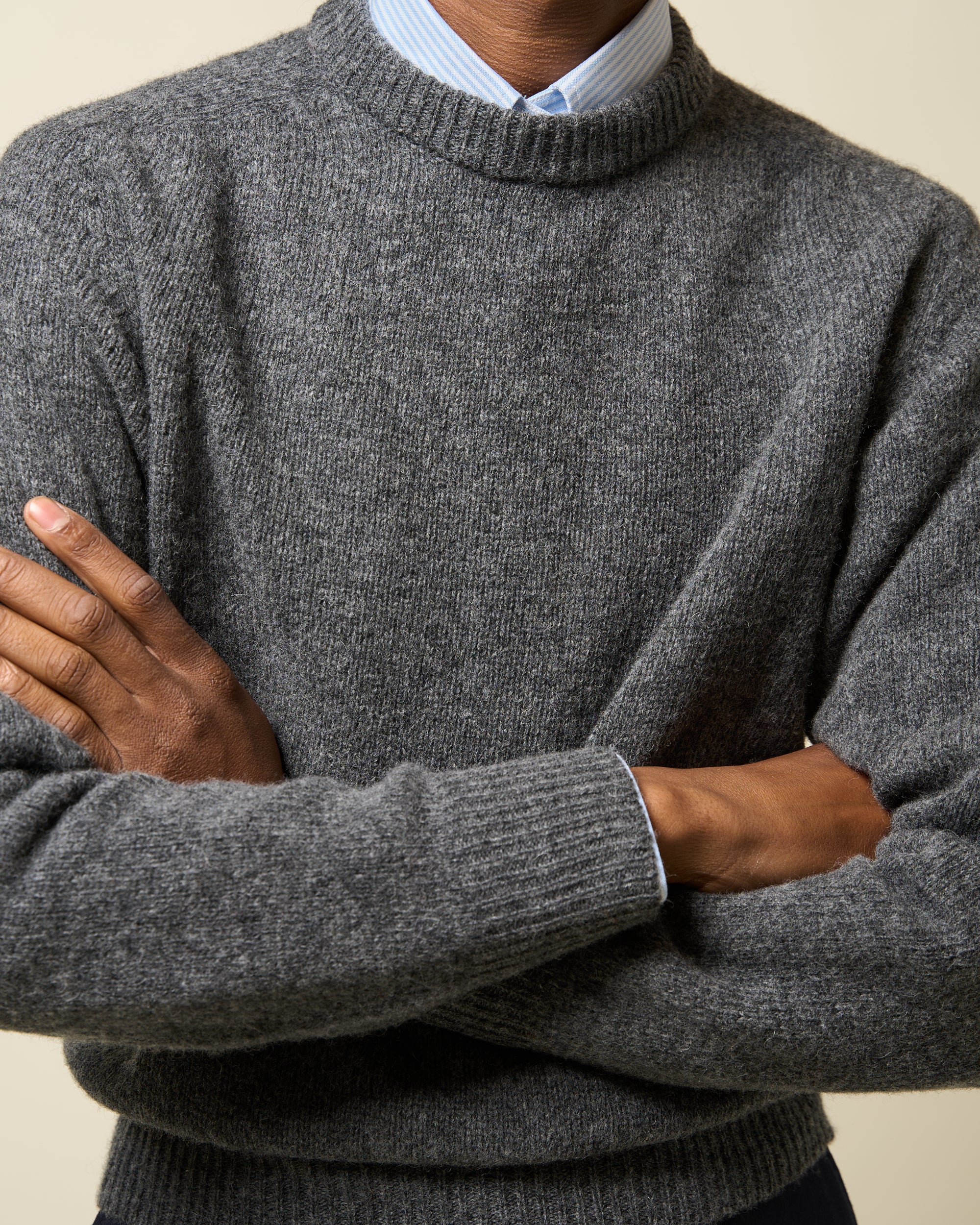 Shetland Wool Crew Neck Sweater - Basalt