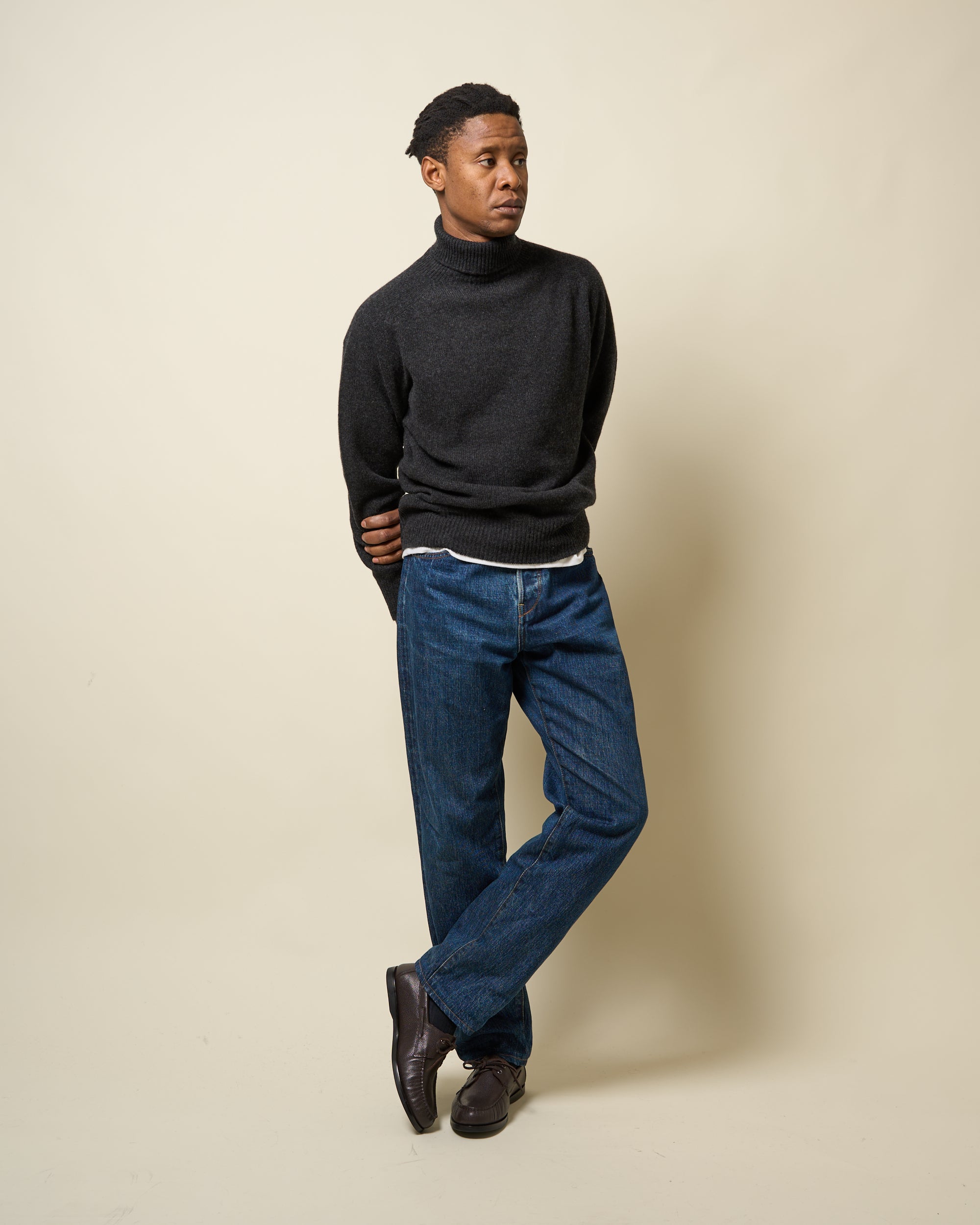 Lambswool Roll Neck Sweater - Charcoal