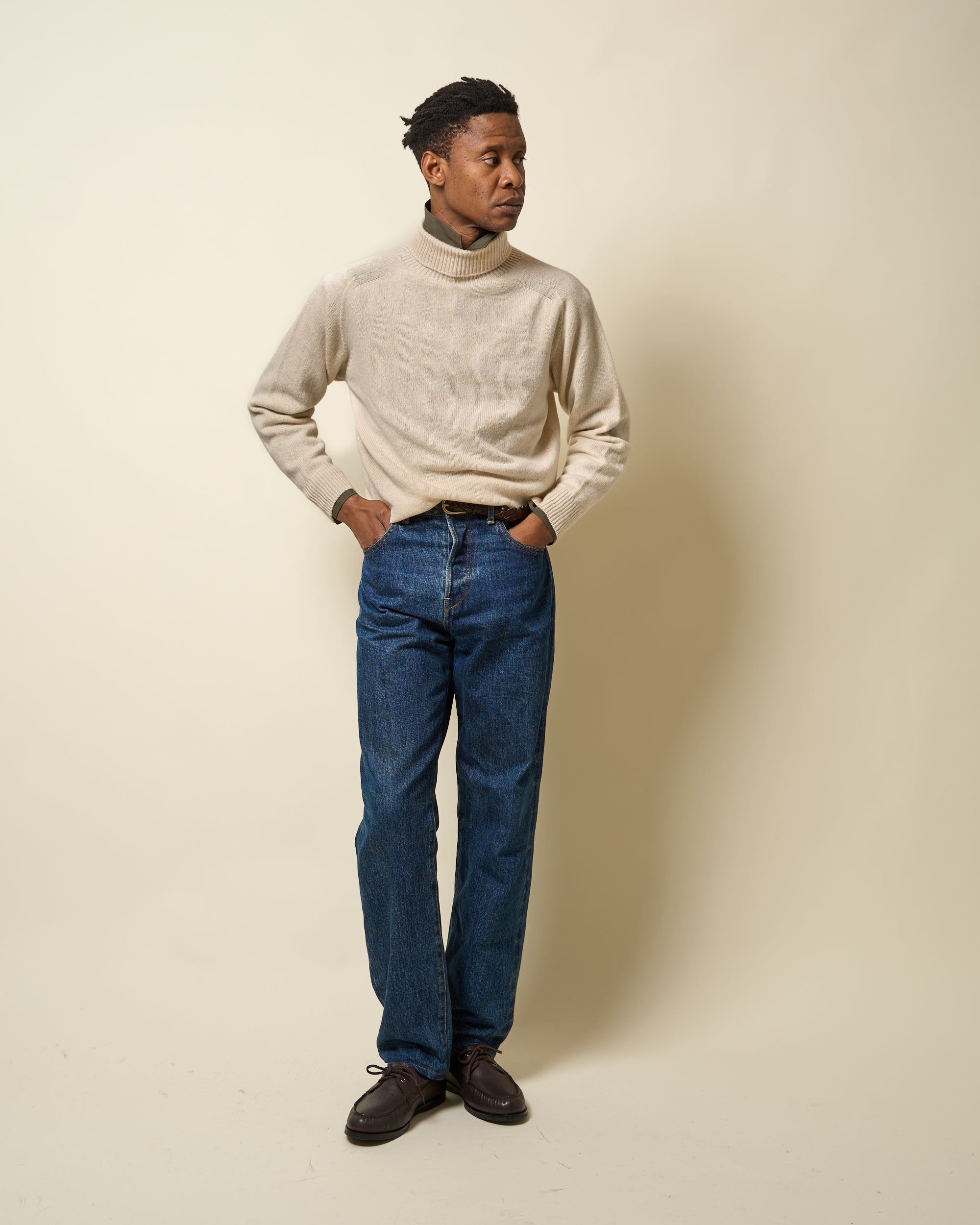Lambswool Roll Neck Sweater - Chalk
