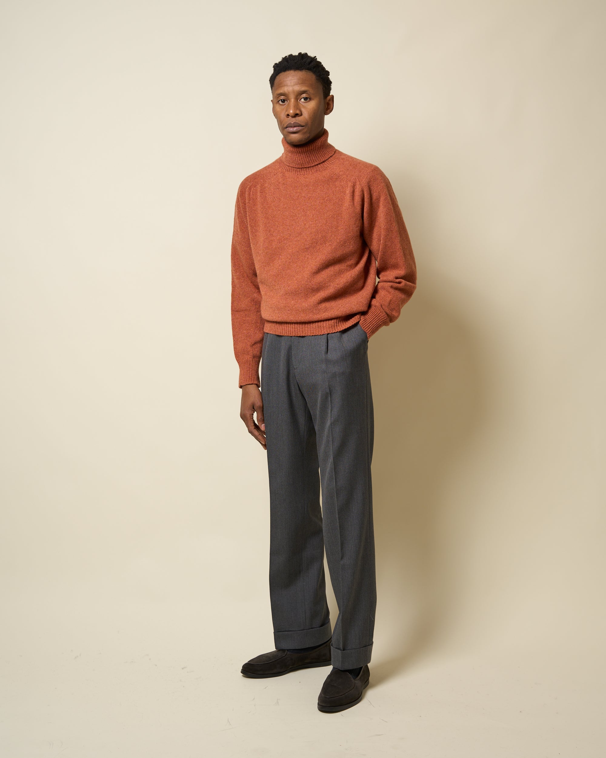 Lambswool Roll Neck Sweater - Ochre