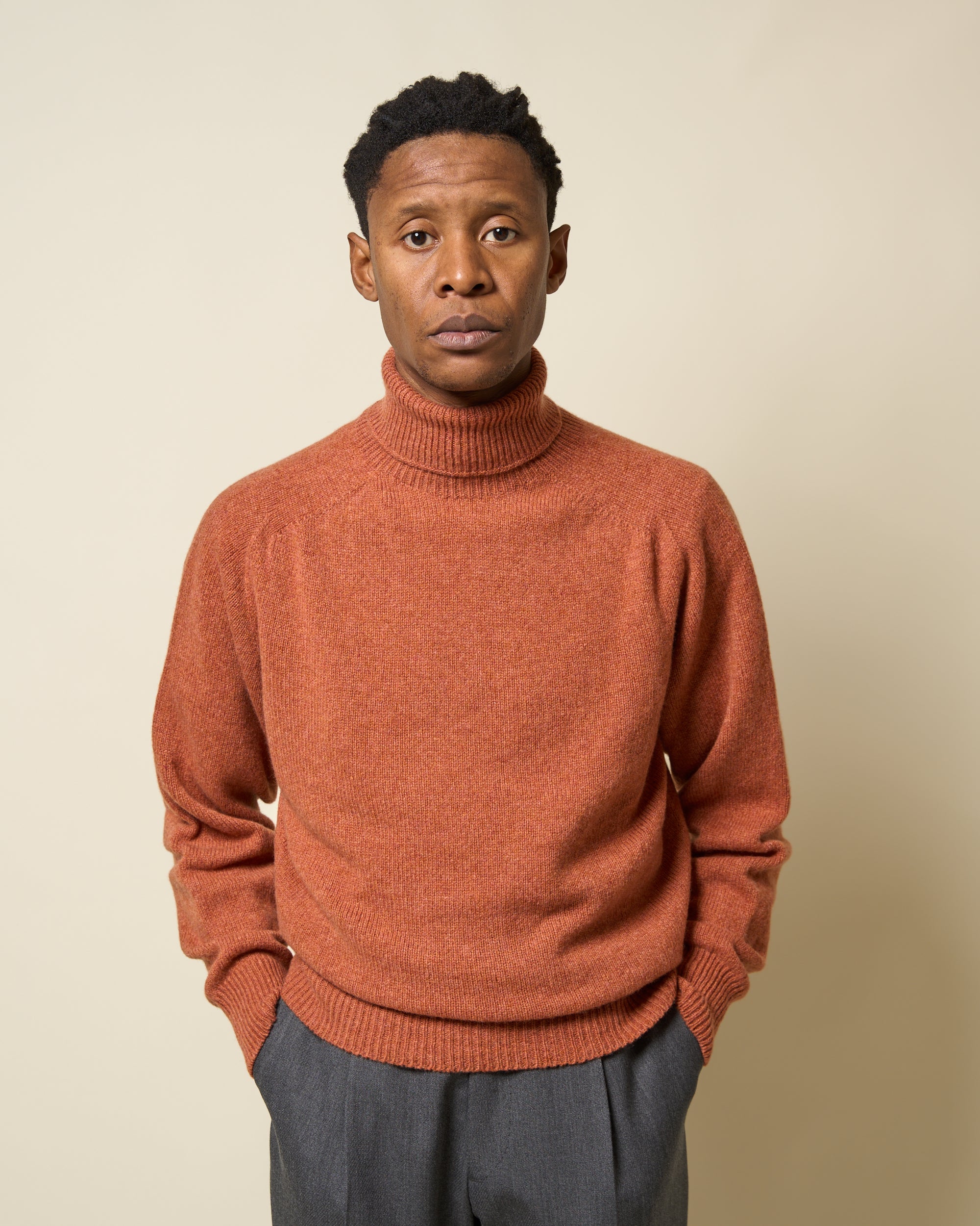 Lambswool Roll Neck Sweater - Ochre