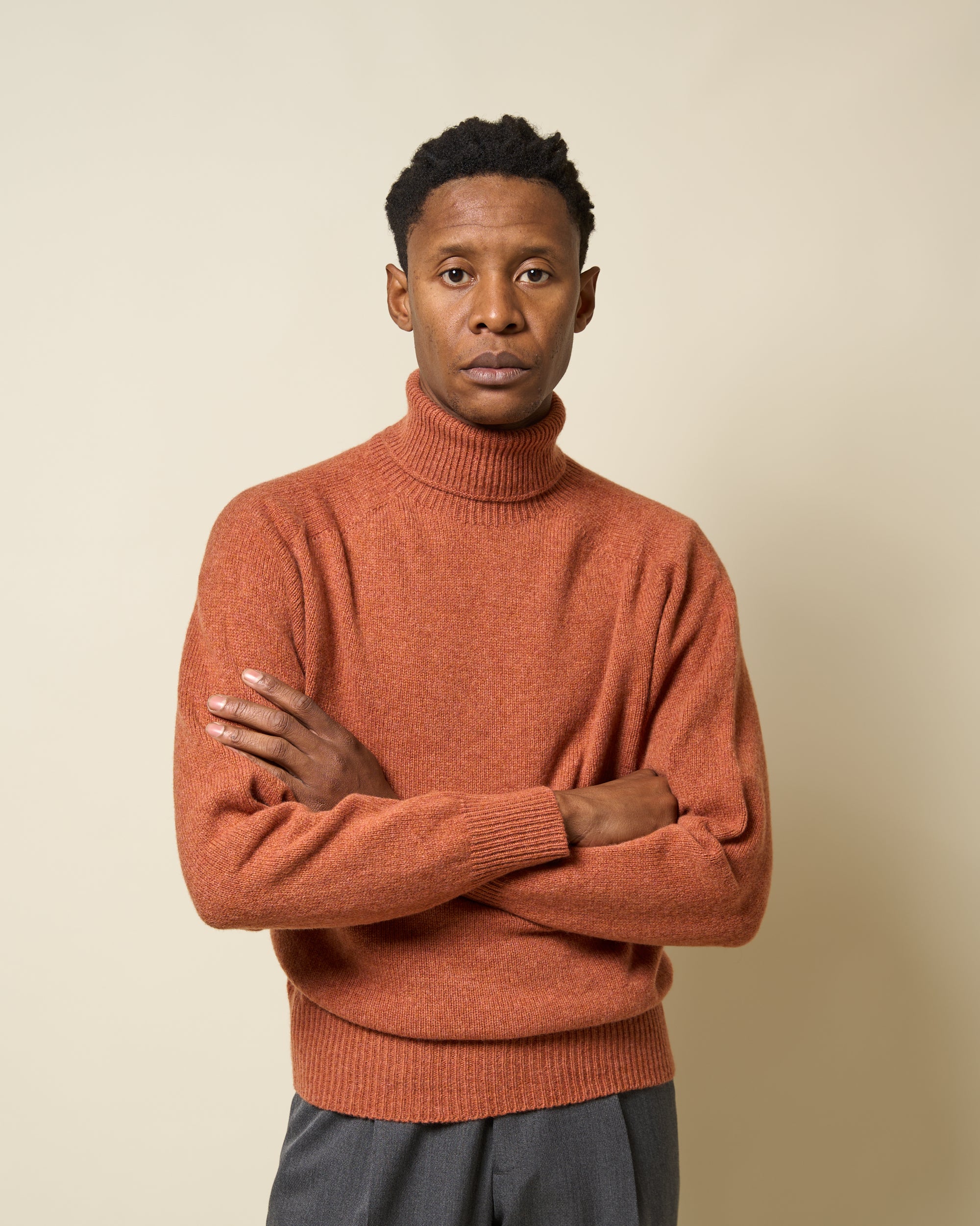 Lambswool Roll Neck Sweater - Ochre
