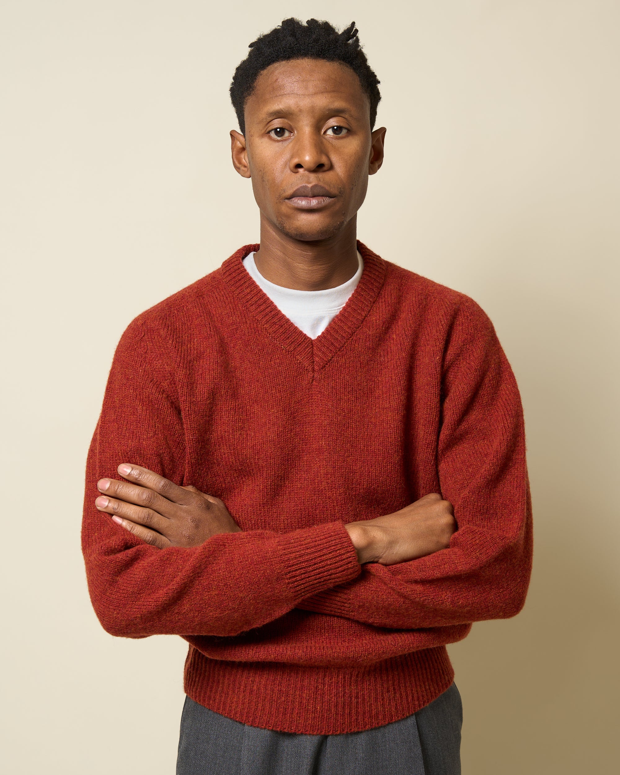 Shetland Wool V-Neck Sweater - Madder