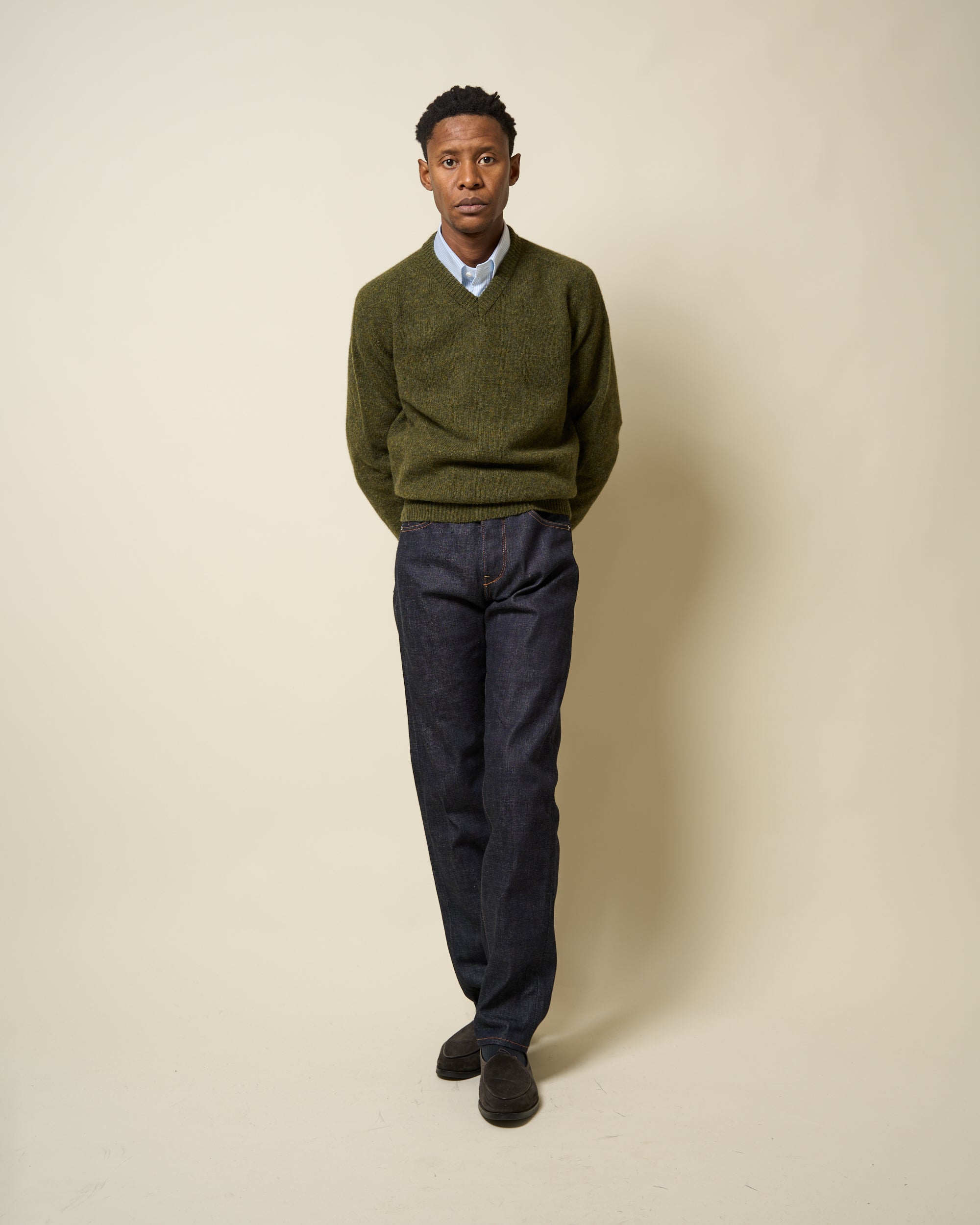 Shetland Wool V-Neck Sweater - Scots Pine