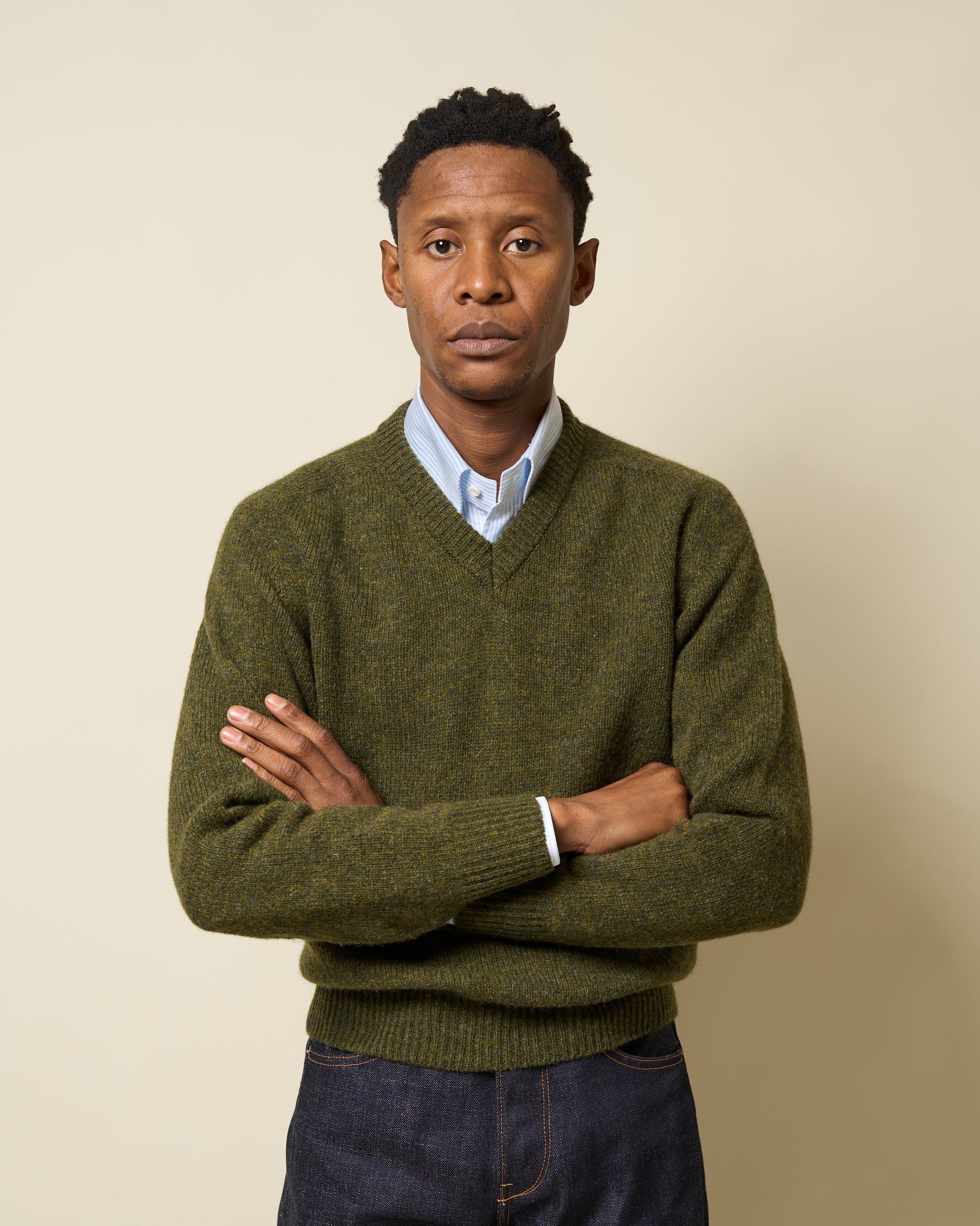 Shetland Wool V-Neck Sweater - Scots Pine