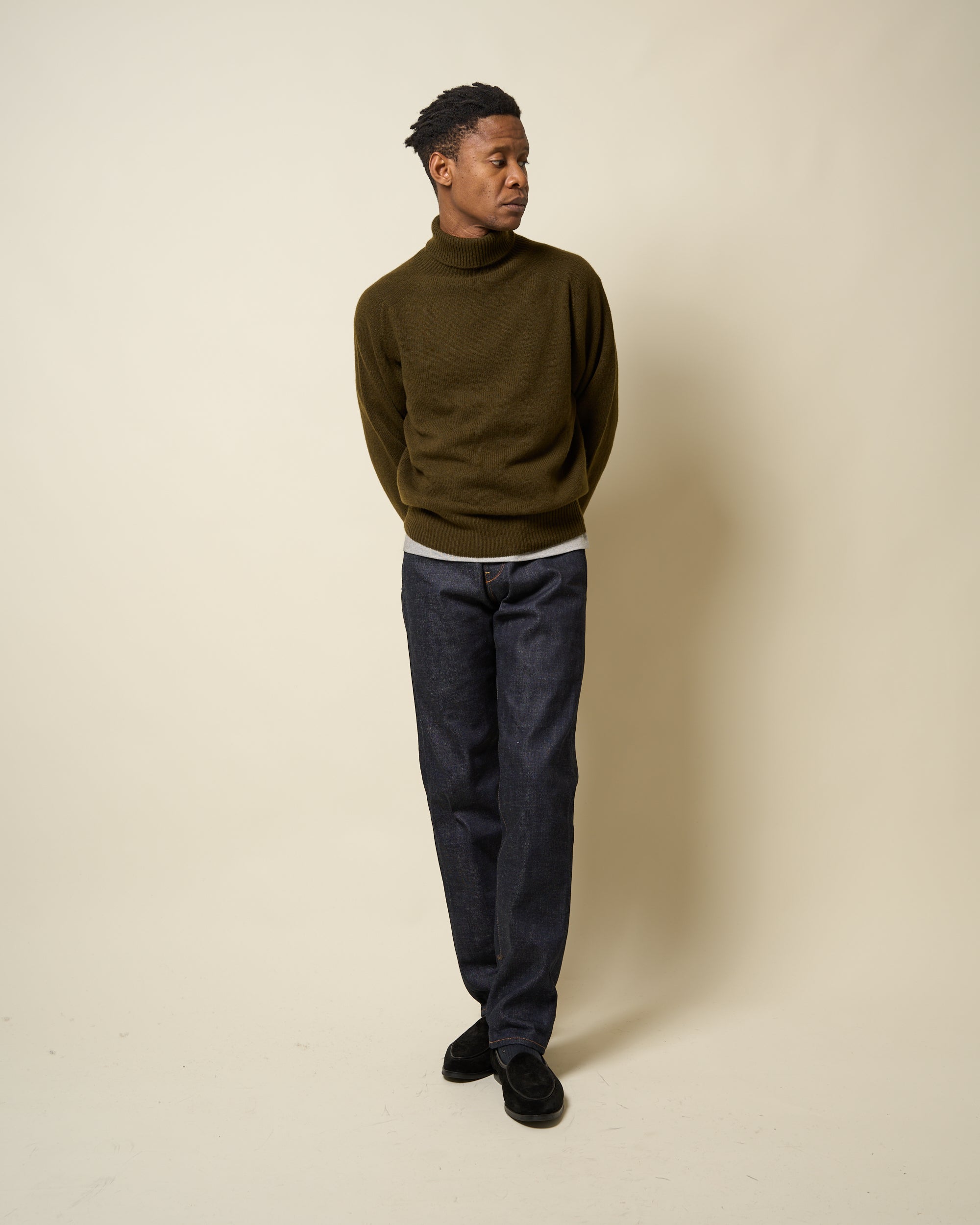 Lambswool Roll Neck Sweater - Military