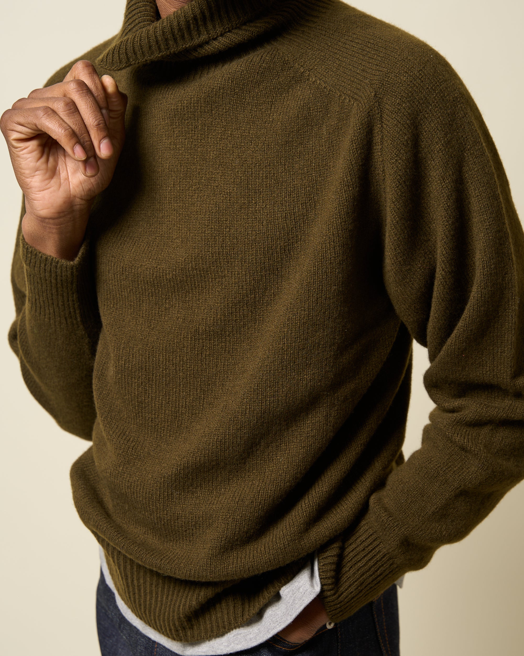 Lambswool Roll Neck Sweater - Military