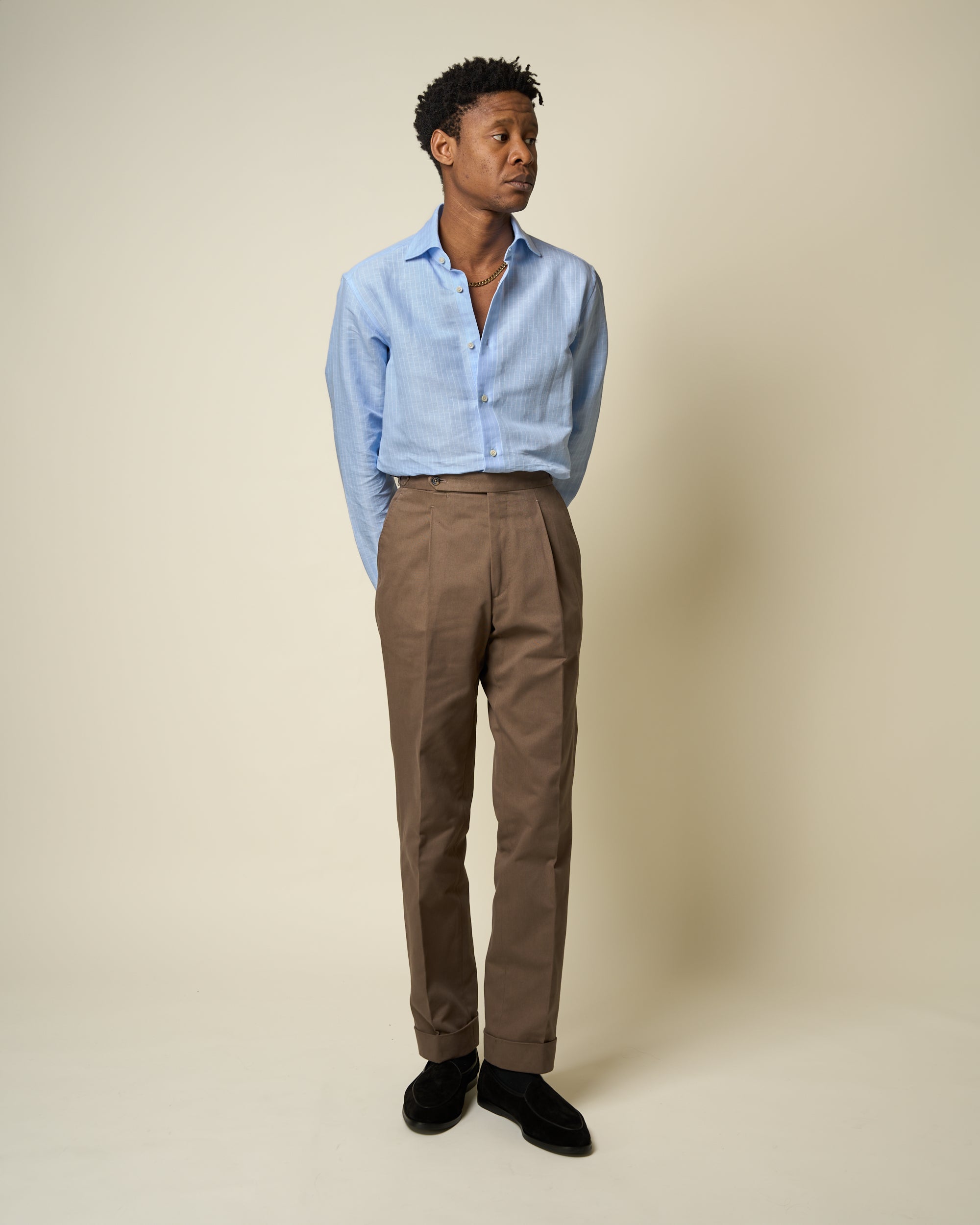 Classic Pleated Trouser - Tobacco Brushed Cotton