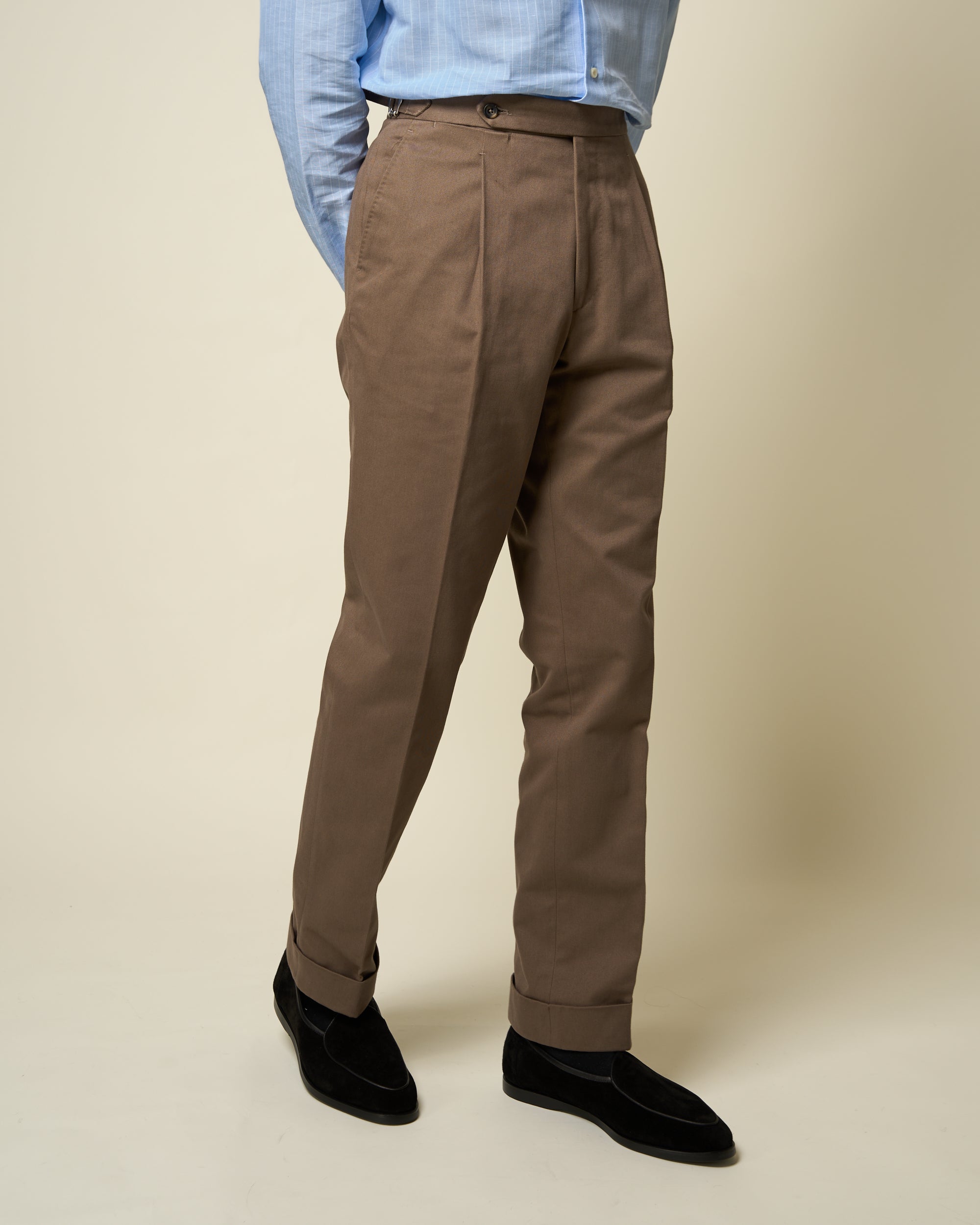Classic Pleated Trouser - Tobacco Brushed Cotton