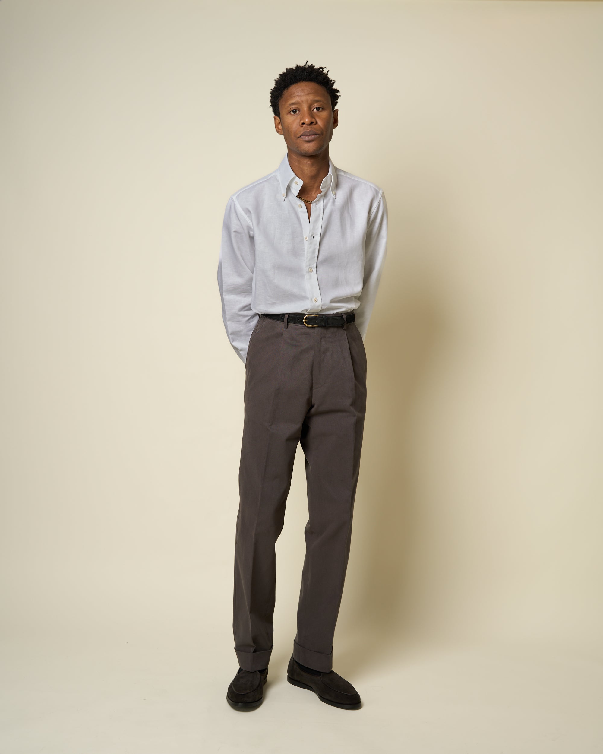 Casual Relaxed Pleated Trouser - Anthracite Brushed Cotton