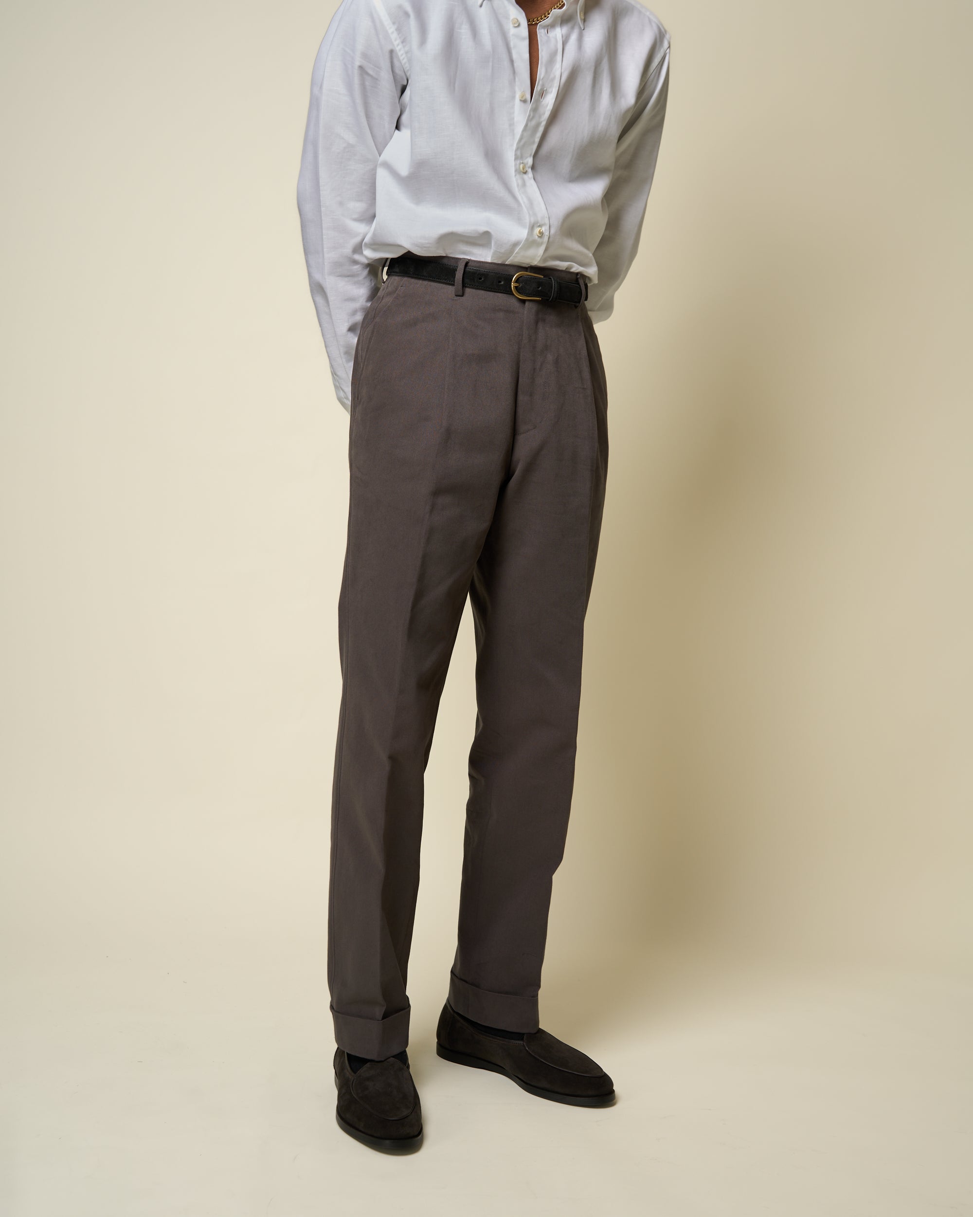 Casual Relaxed Pleated Trouser - Anthracite Brushed Cotton