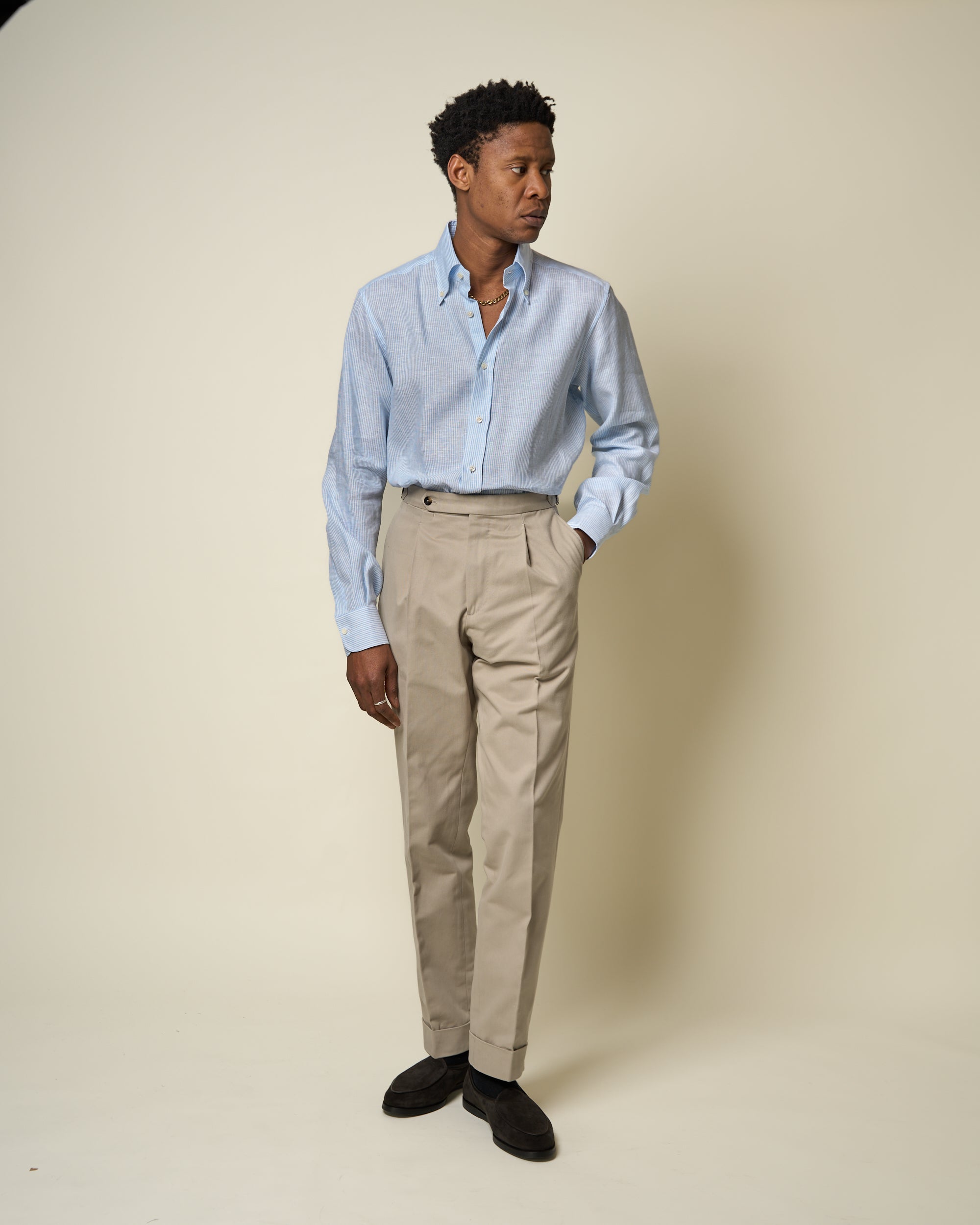 Classic Pleated Trouser - Stone Brushed Cotton