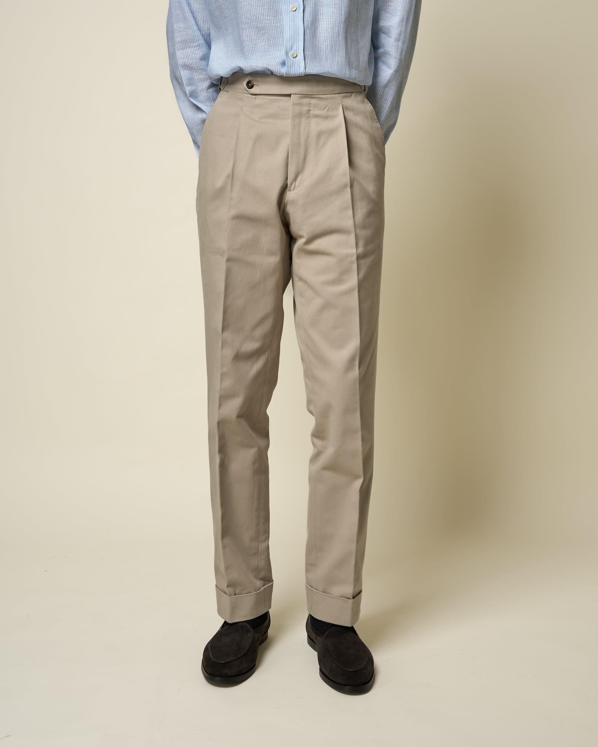 Classic Pleated Trouser - Stone Brushed Cotton