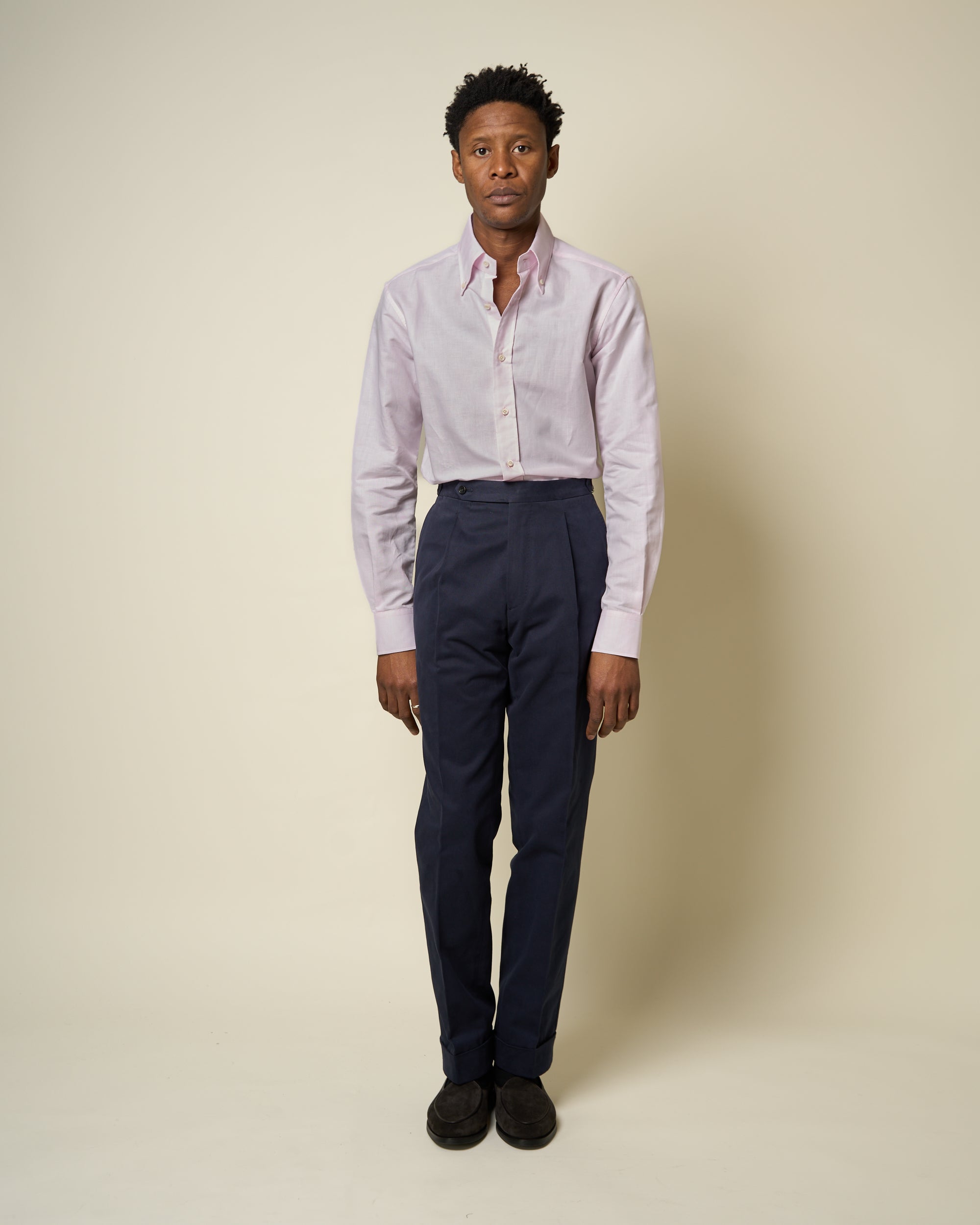 Classic Pleated Trouser - Navy Brushed Cotton