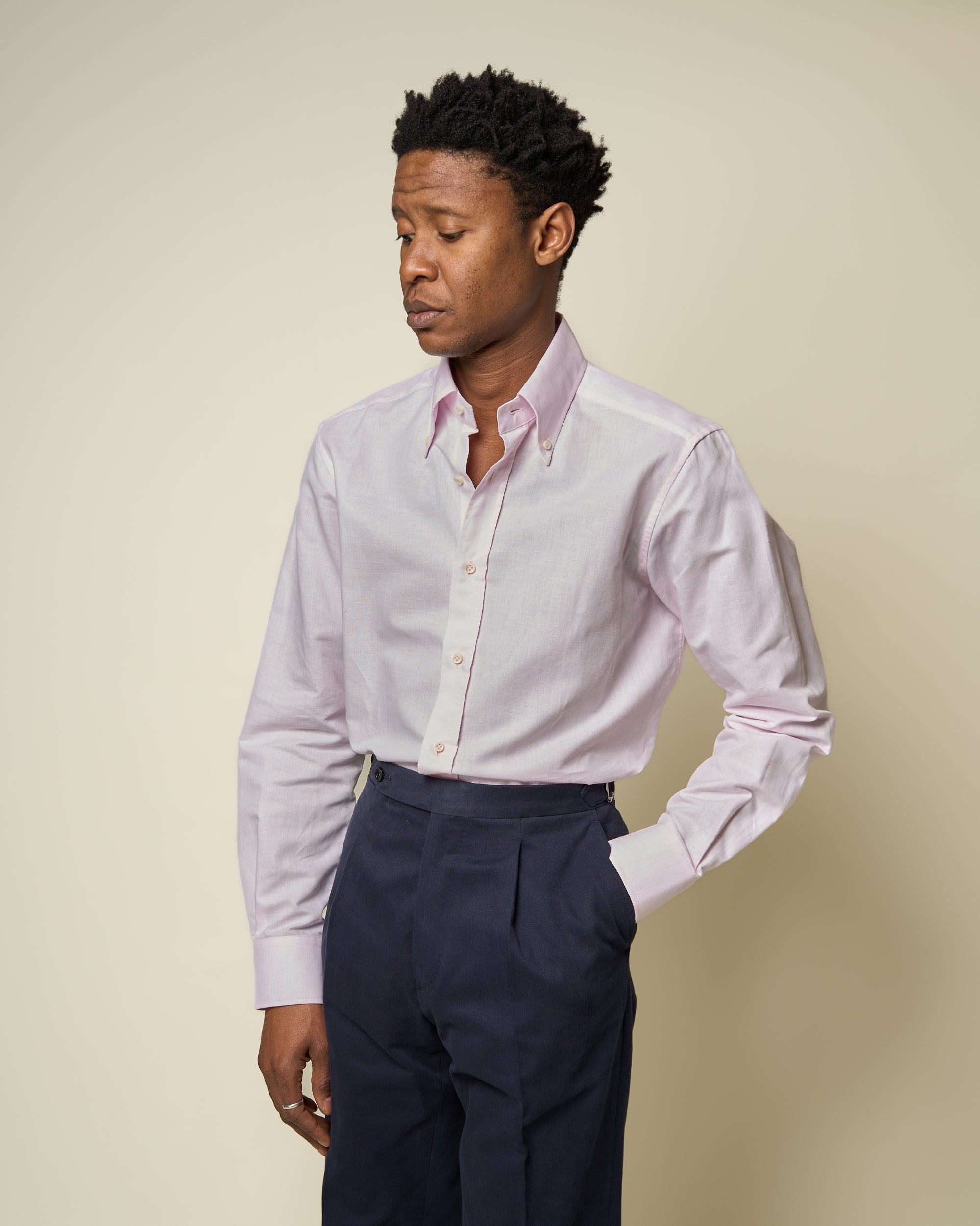 Button Down Collar Shirt - Pink Cotton Linen
