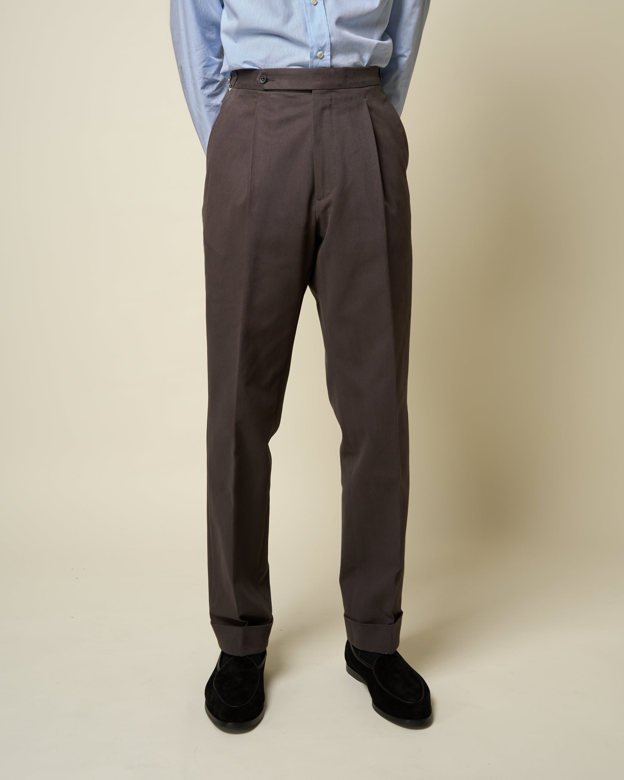 Classic Pleated Trouser - Anthracite Brushed Cotton