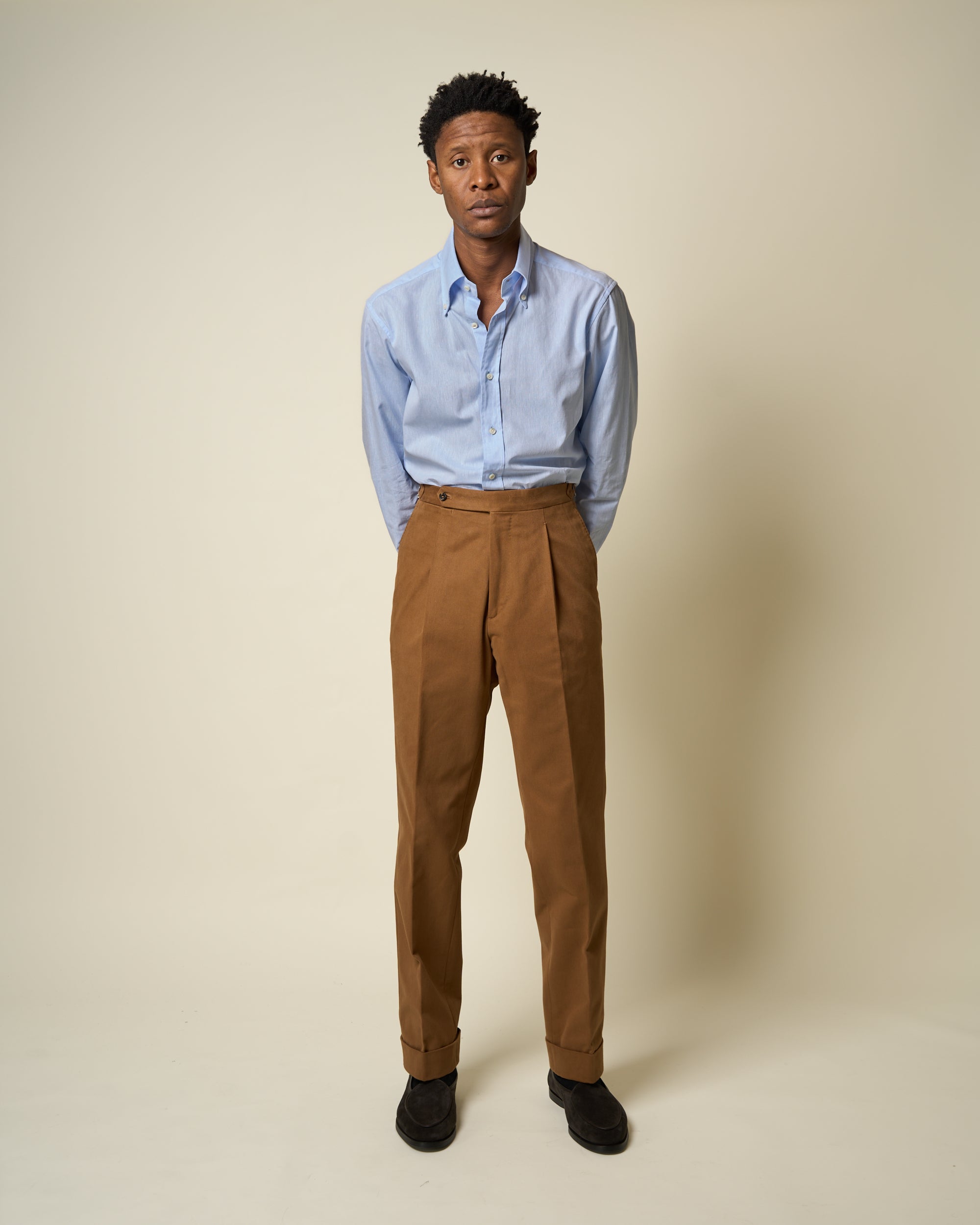 Classic Pleated Trouser - Tan Brushed Cotton