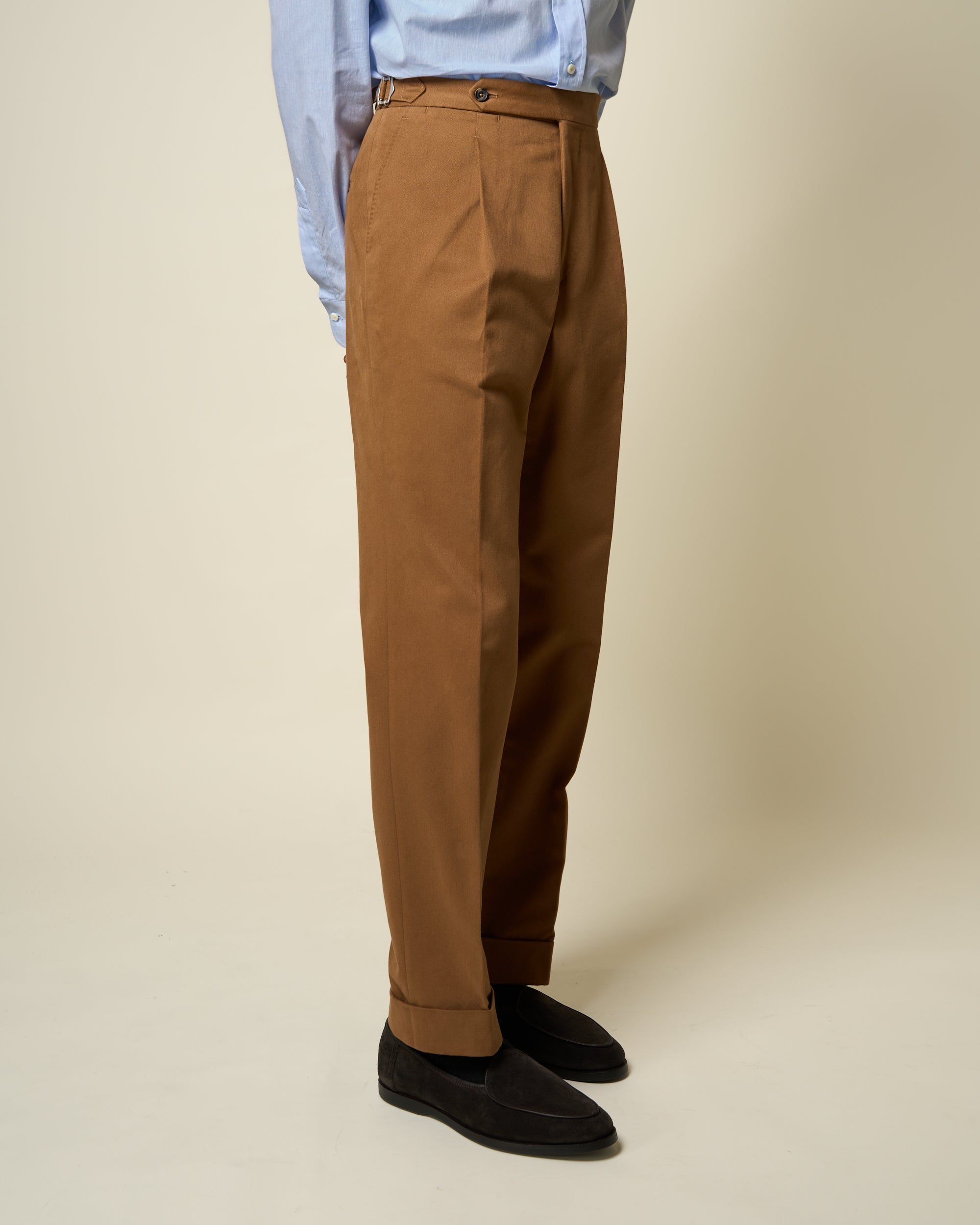 Classic Pleated Trouser - Tan Brushed Cotton