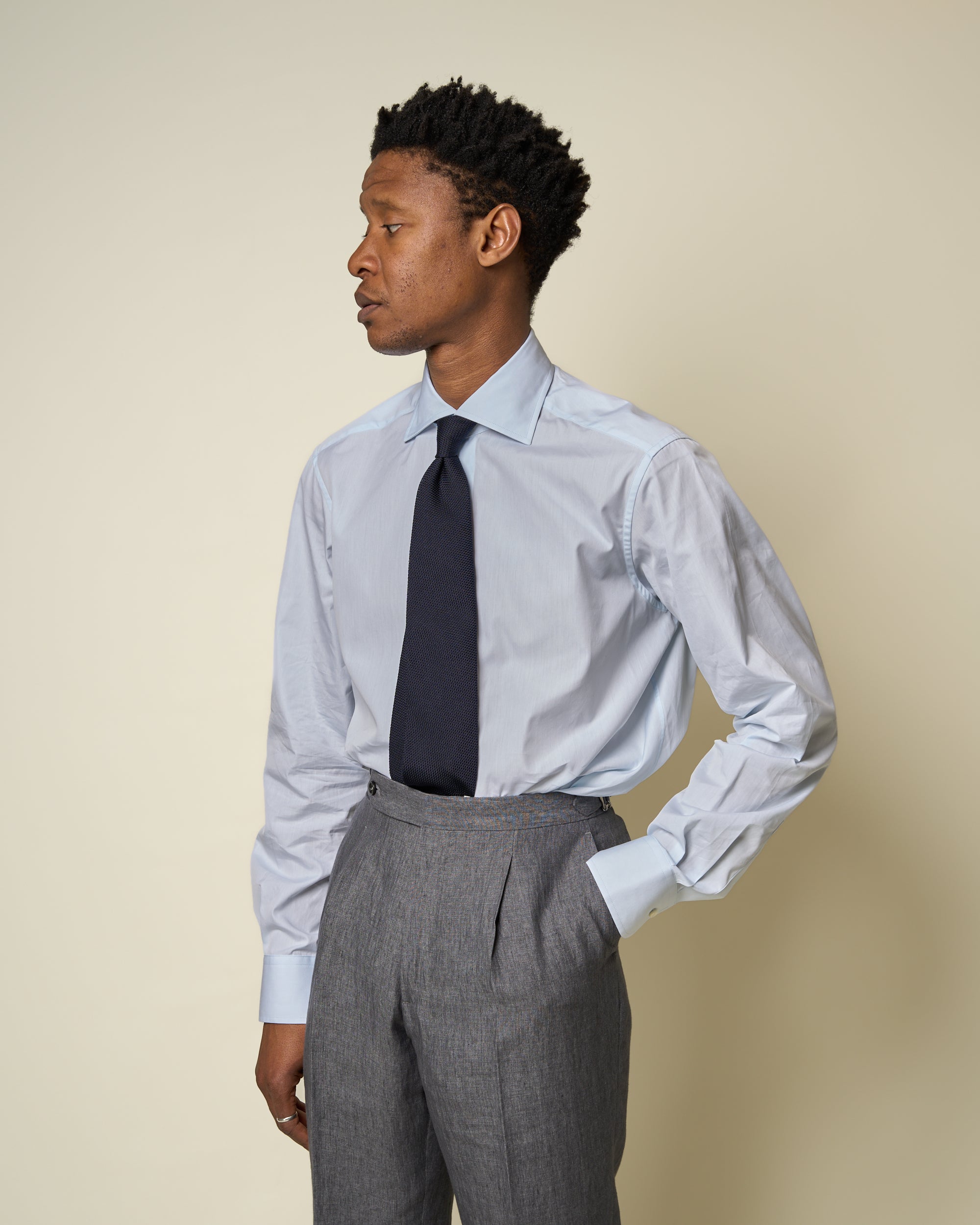 Spread Collar Shirt - Ice Blue Cotton Poplin