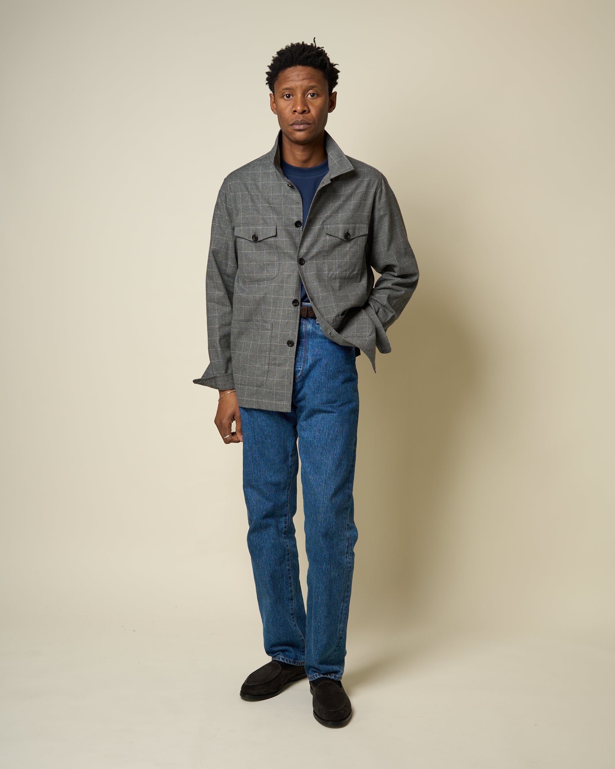 Overshirt - Grey Windowpane Cotton