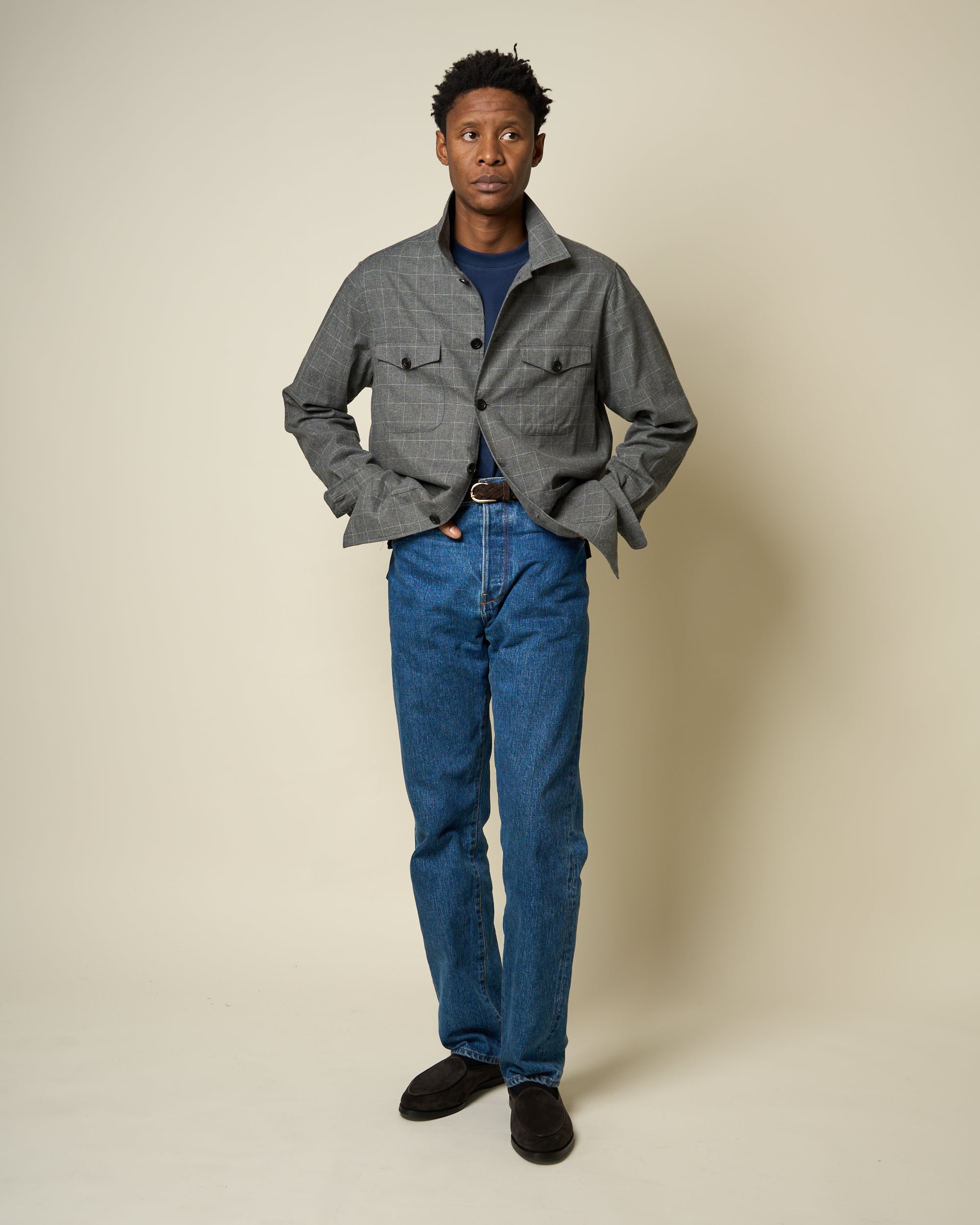 Overshirt - Grey Windowpane Cotton