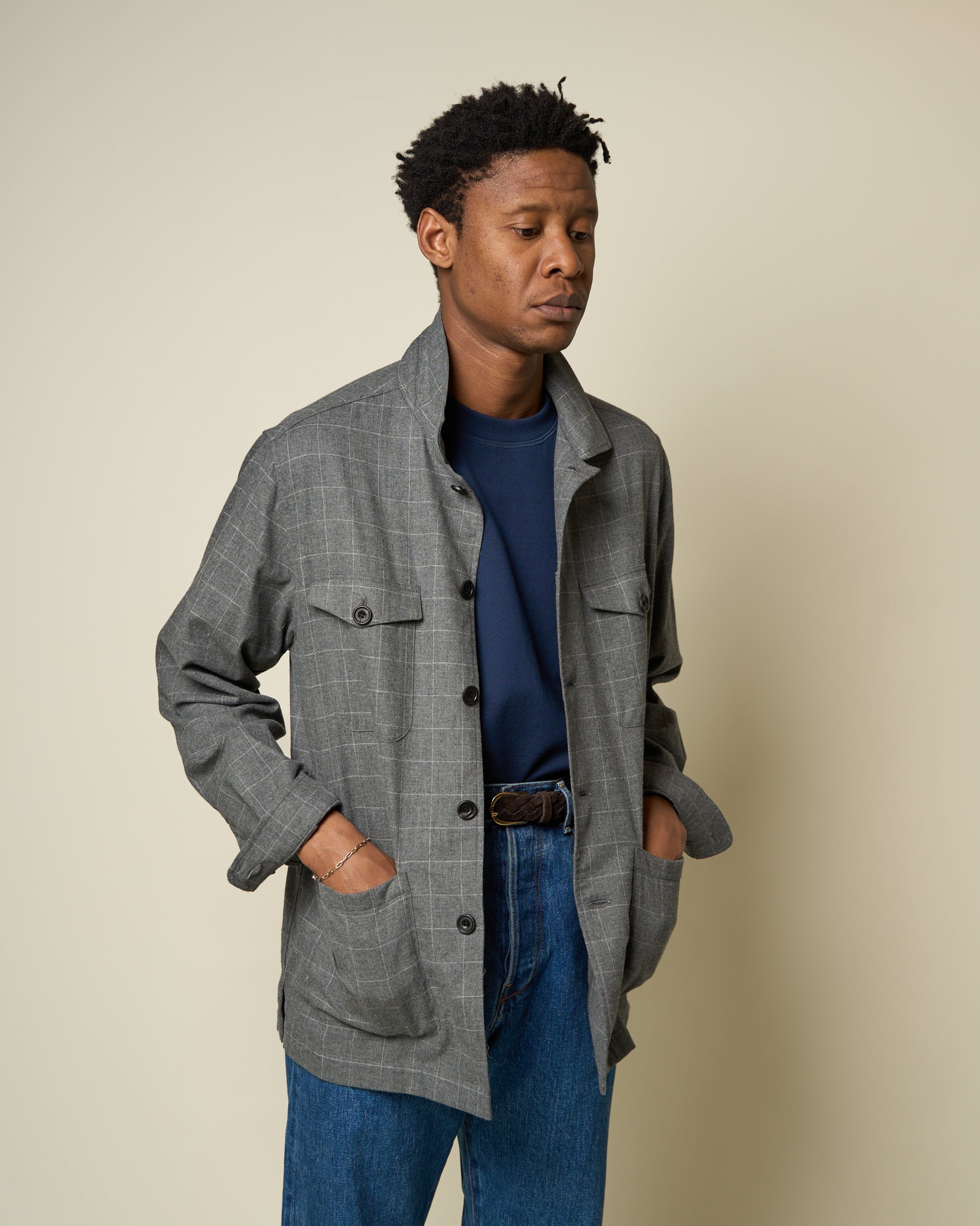 Overshirt - Grey Windowpane Cotton