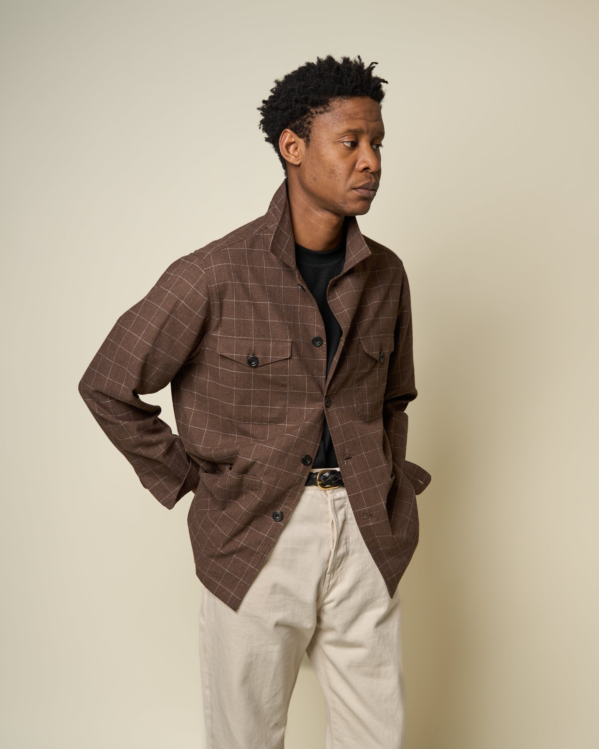 Overshirt - Brown Windowpane Cotton