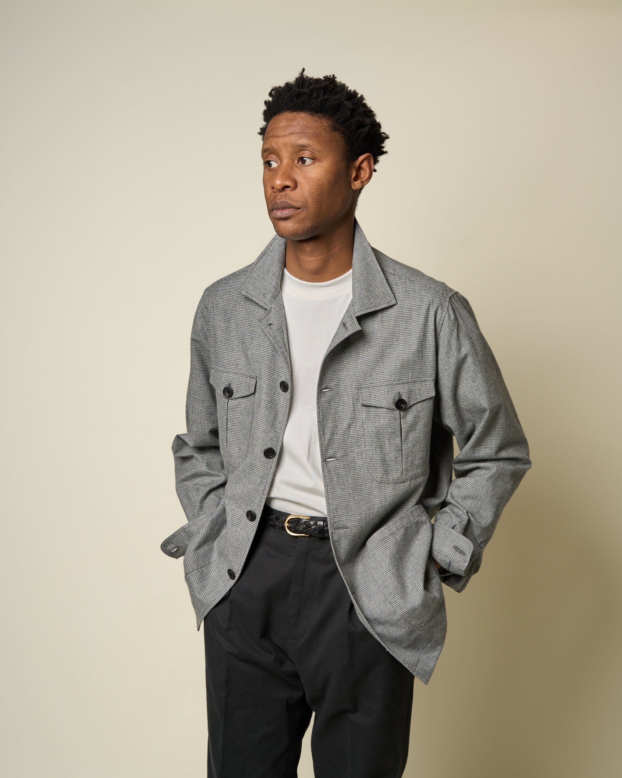 Overshirt - Grey Houndstooth Cotton