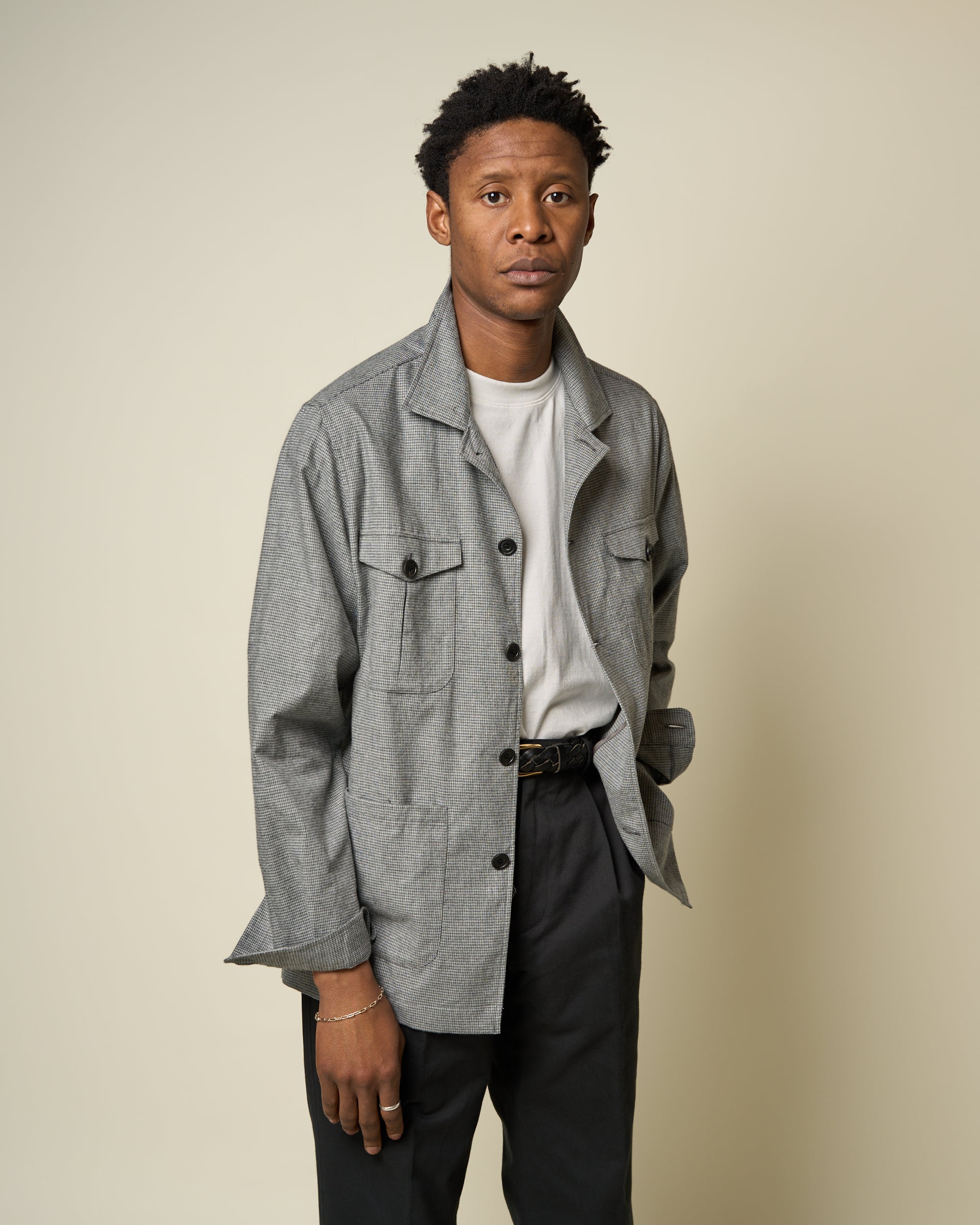 Overshirt - Grey Houndstooth Cotton