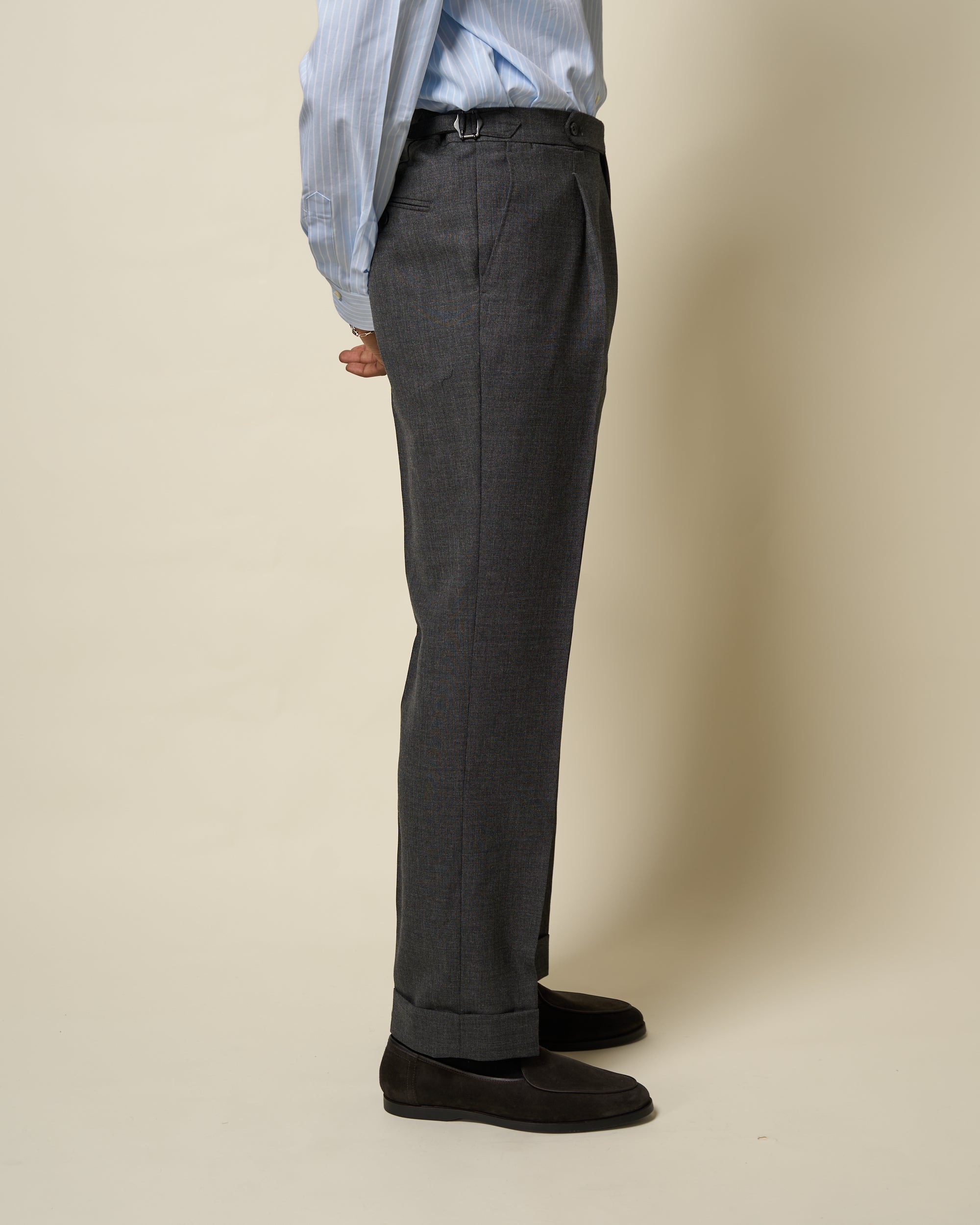 Relaxed Pleated Trouser - Charcoal Tropical Wool