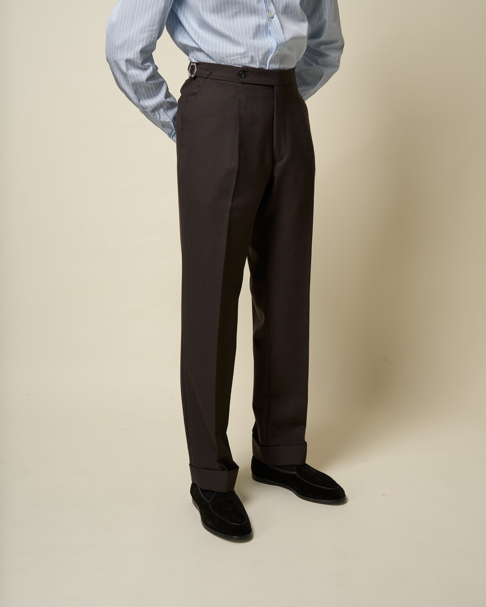Classic Pleated Trouser - Dark Brown Tropical Wool