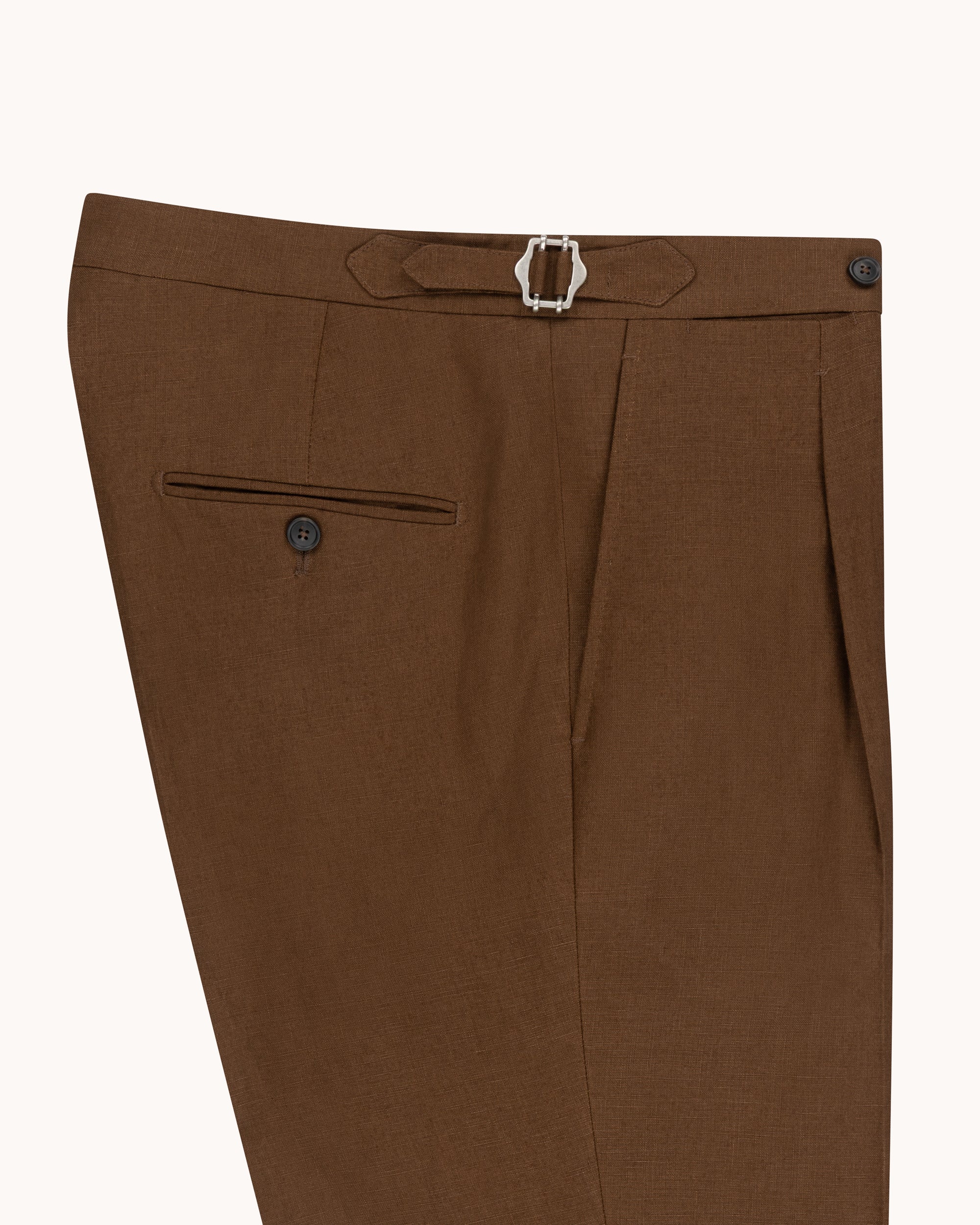 Single Pleat Trouser - Tobacco Brown Linen