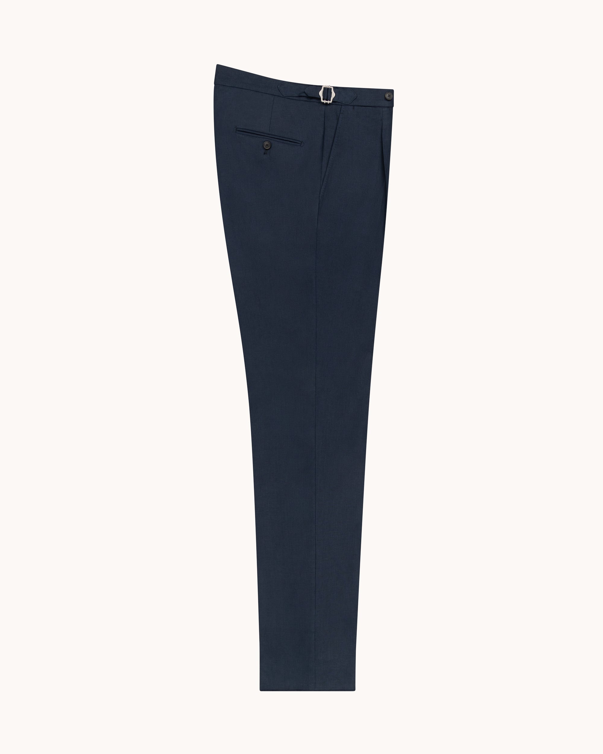 Single Pleat Trouser - Navy Linen